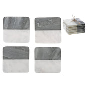 2-Tone 4-Piece Marble Square Coaster 4"x4" Black & White – Drink Protection, Table Decor