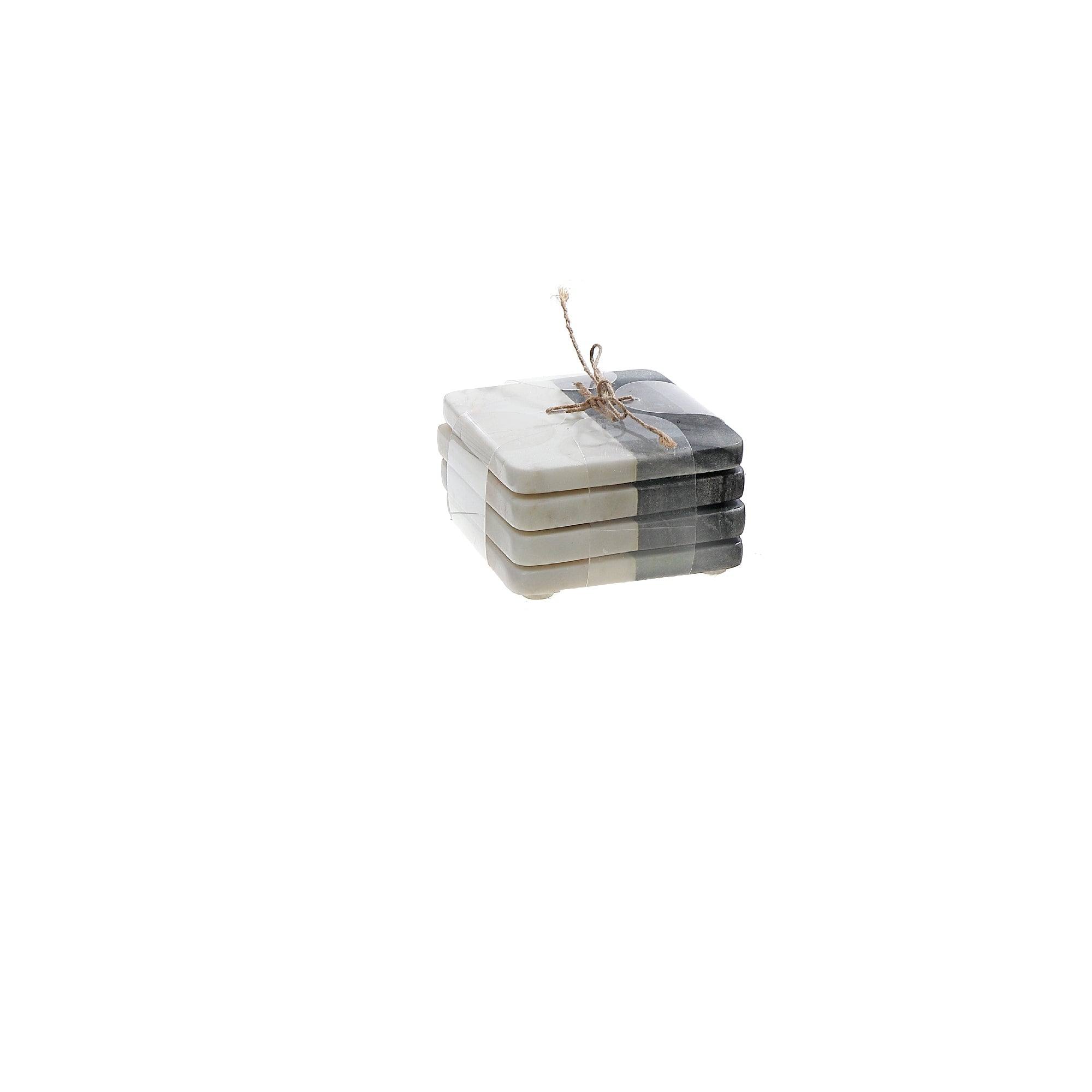 2-Tone 4-Piece Marble Square Coaster 4"x4" Black & White – Drink Protection, Table Decor