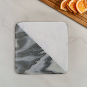 2-Tone Diagonal 4-Piece Marble Square Coaster 4"x4" Black & White – Drink Protection, Table Decor