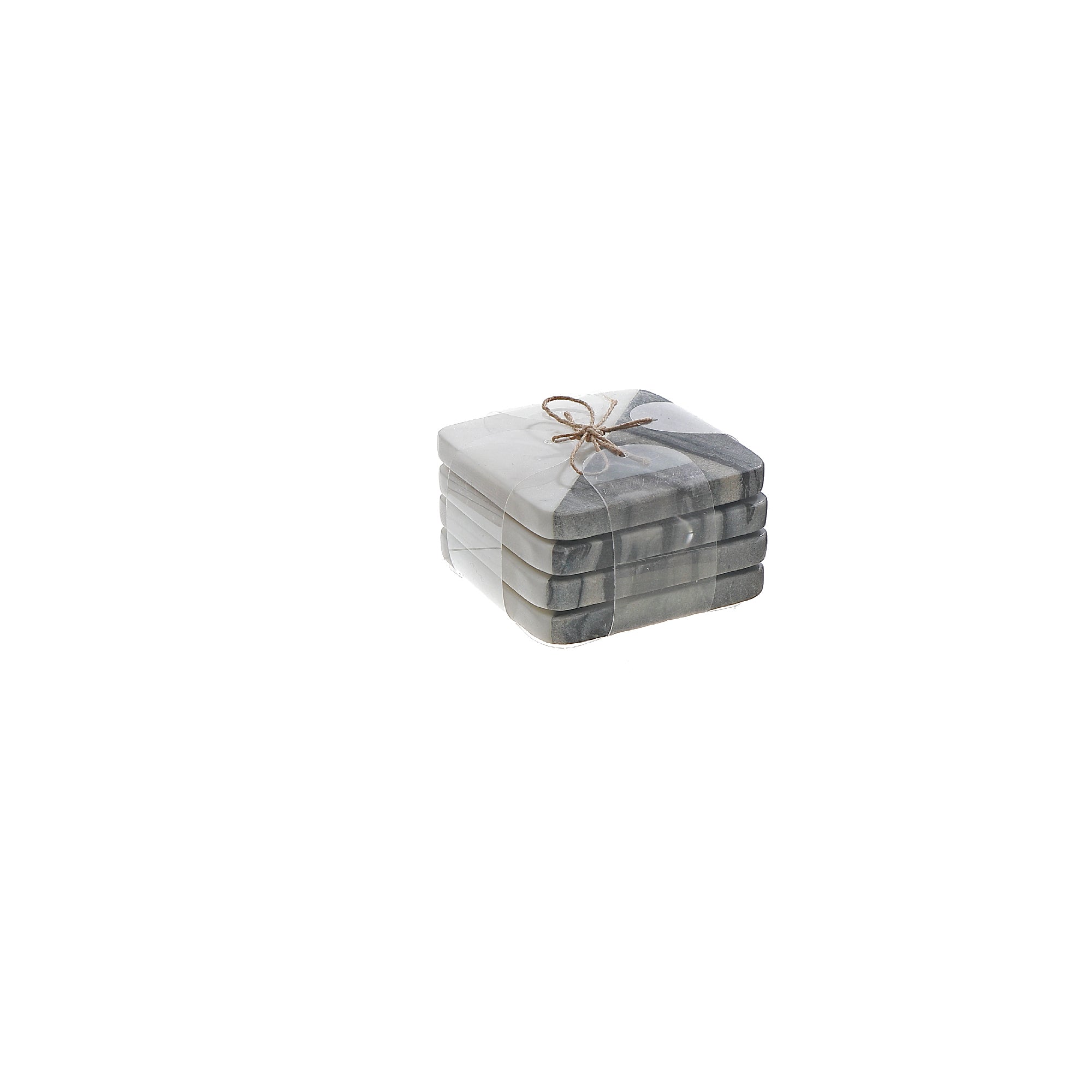 2-Tone Diagonal 4-Piece Marble Square Coaster 4"x4" Black & White – Drink Protection, Table Decor