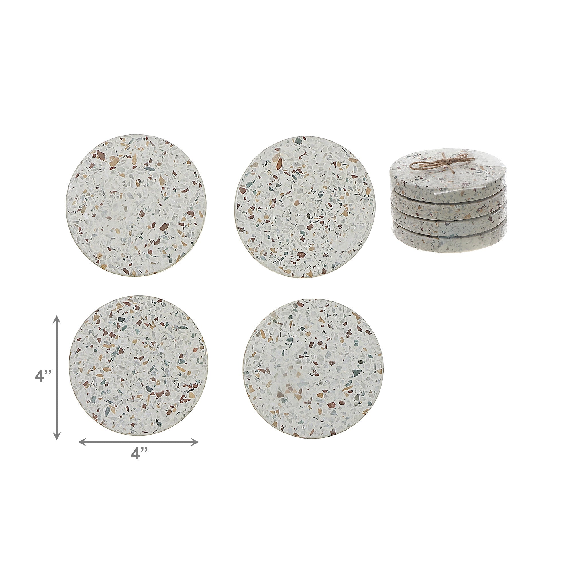 Set of 4 Cream Speckled Terrazzo Round Coasters, 4" Diameter