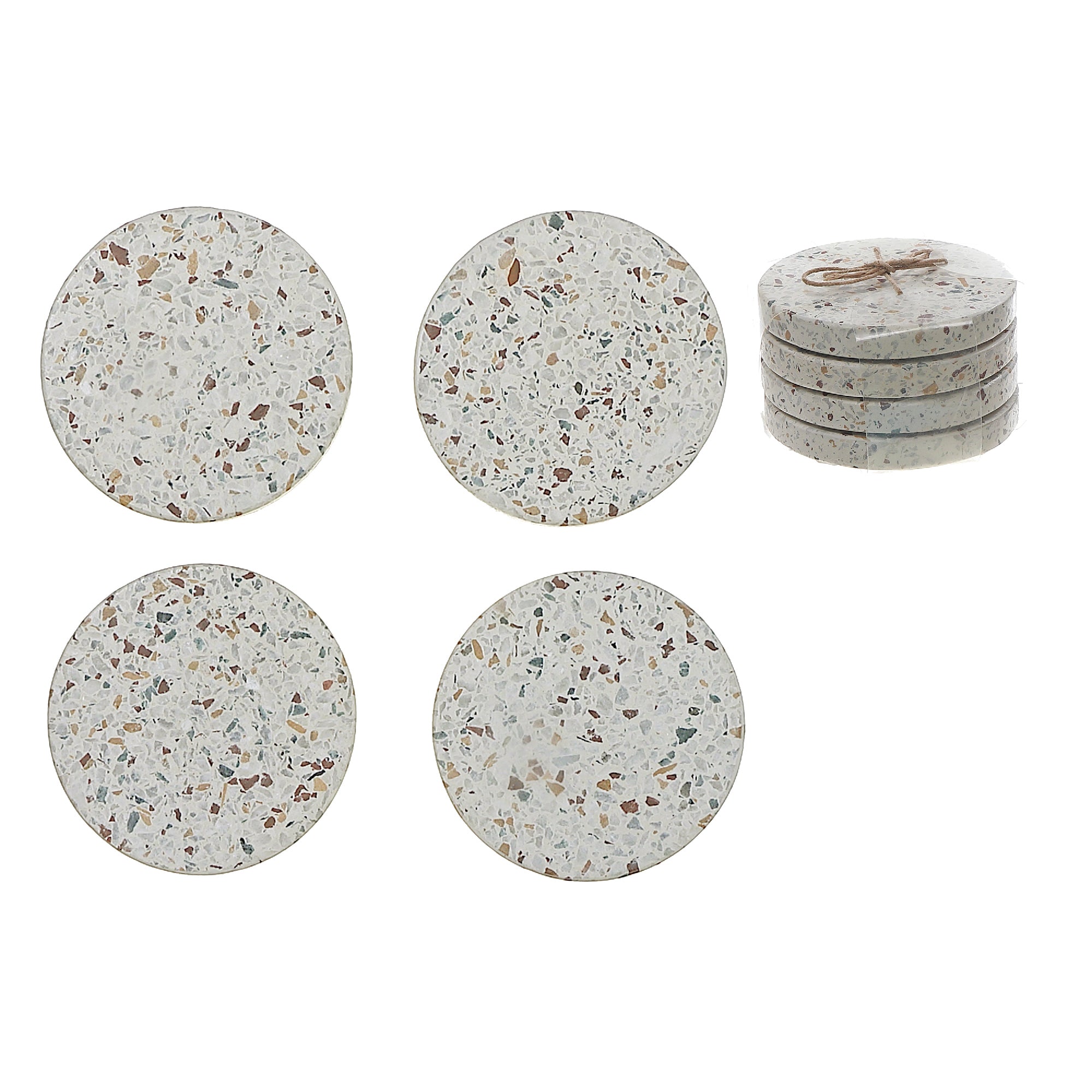 Set of 4 Cream Speckled Terrazzo Round Coasters, 4" Diameter