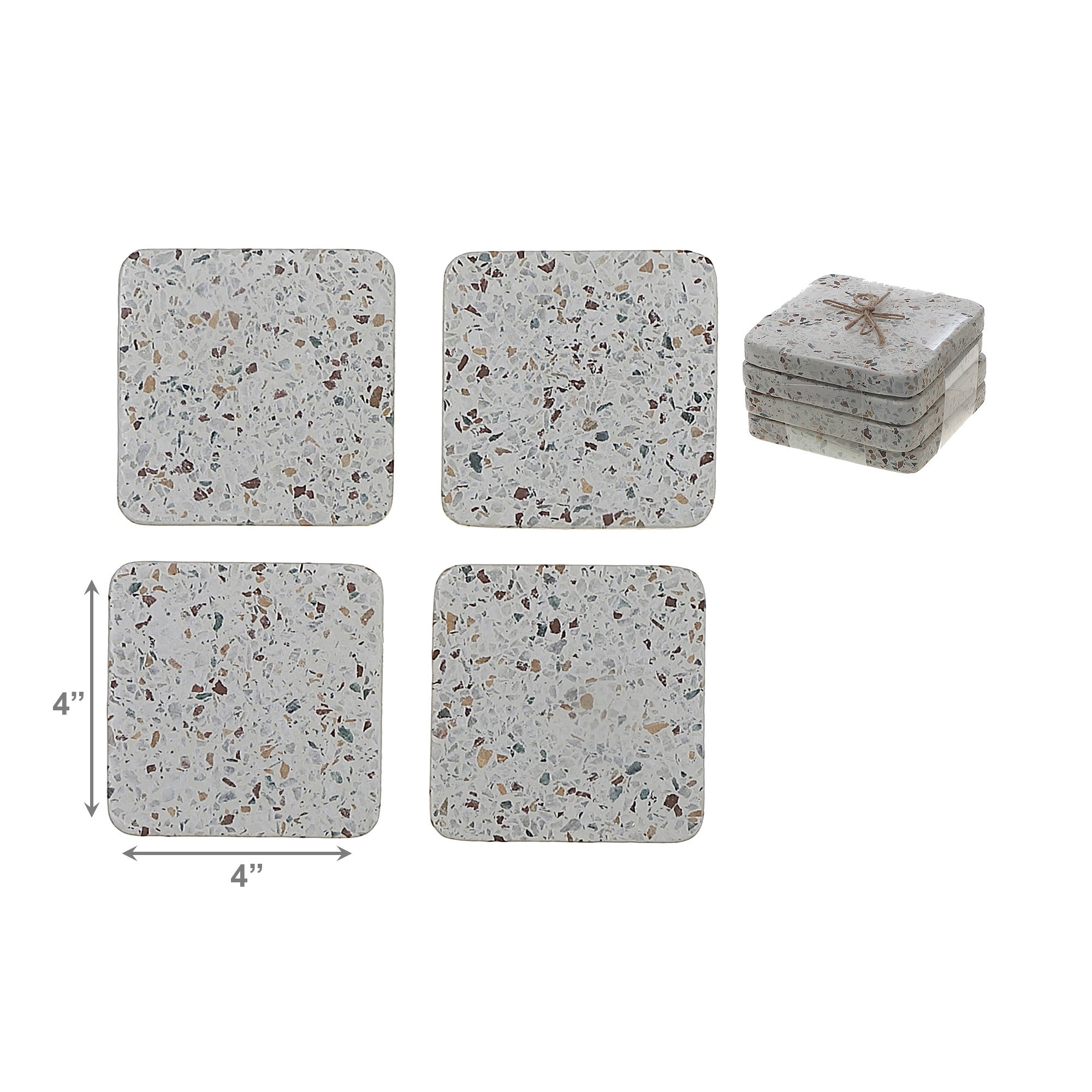 Set of 4 Cream Speckled Terrazzo Square Coasters, 4" x 4"