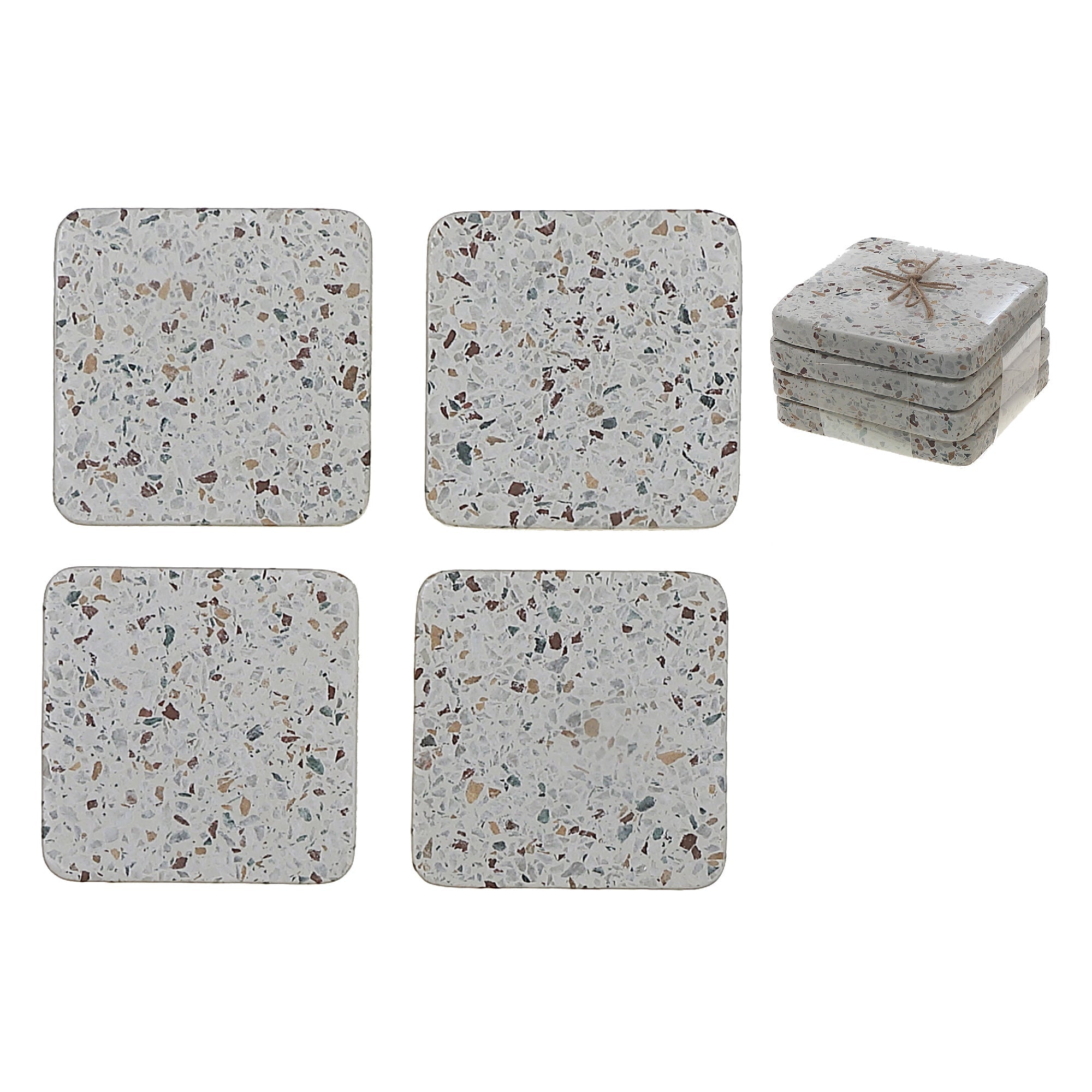 Set of 4 Cream Speckled Terrazzo Square Coasters, 4" x 4"