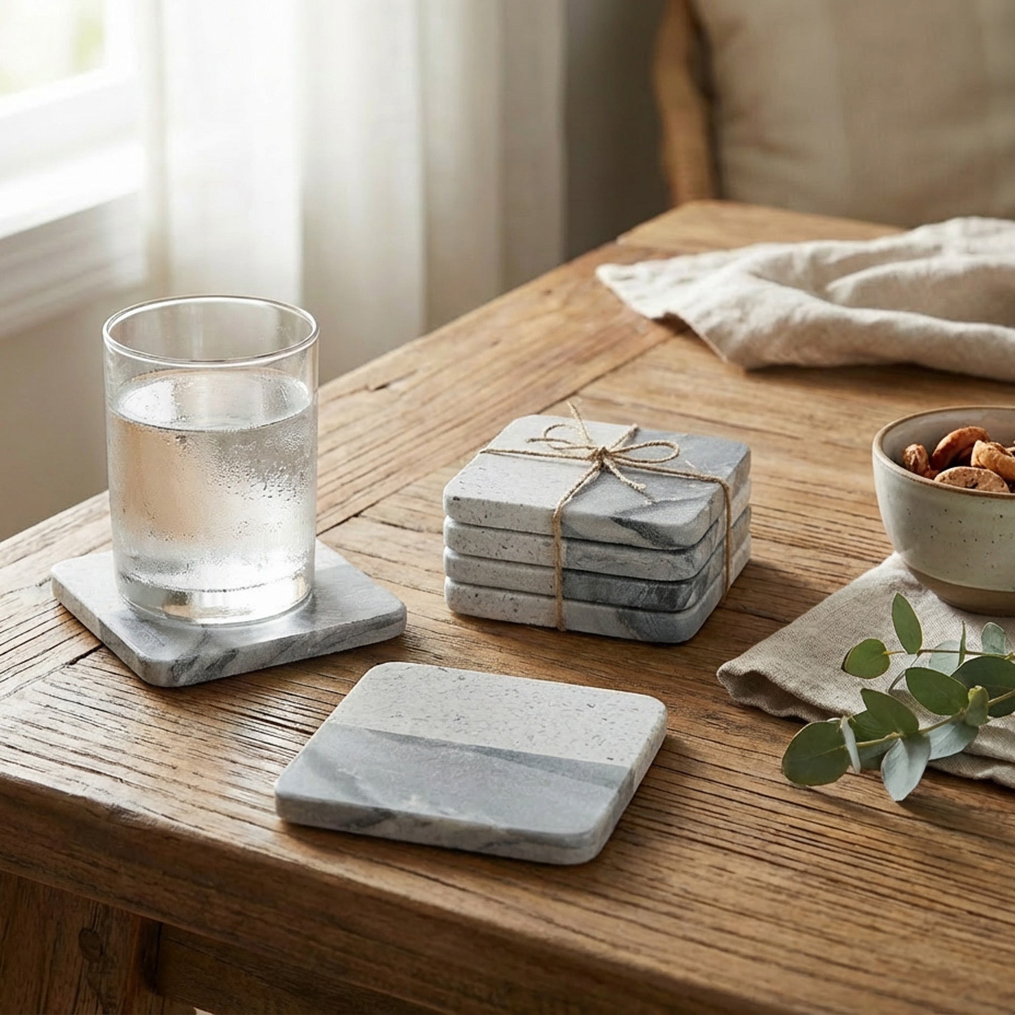 Set of 4 Two-Tone Grey Marble & Speckled Terrazzo Square Coasters, 4" x 4"