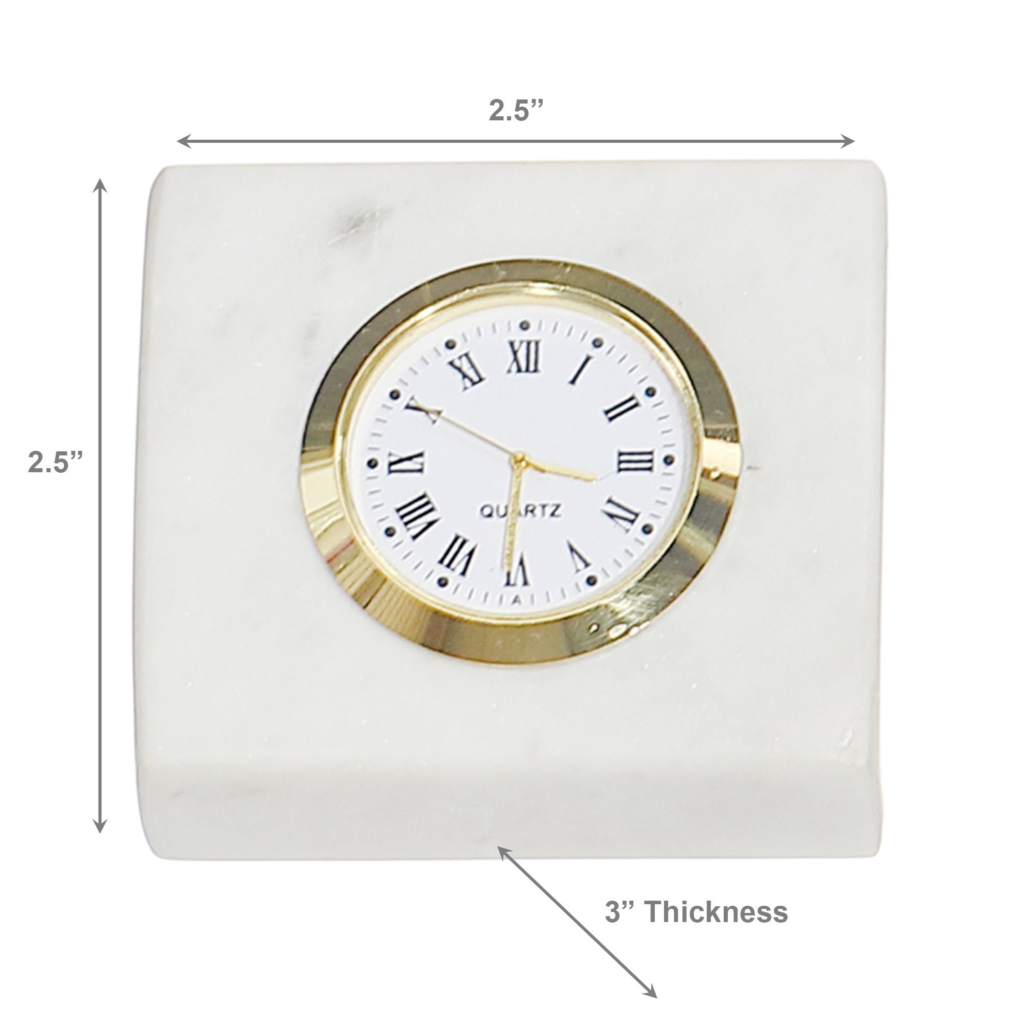 White Marble Rectangular Table Clock with Nickel Finish