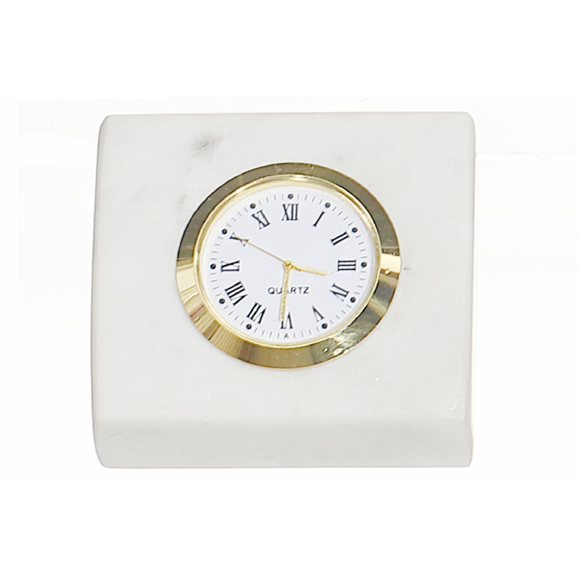 White Marble Rectangular Table Clock with Nickel Finish