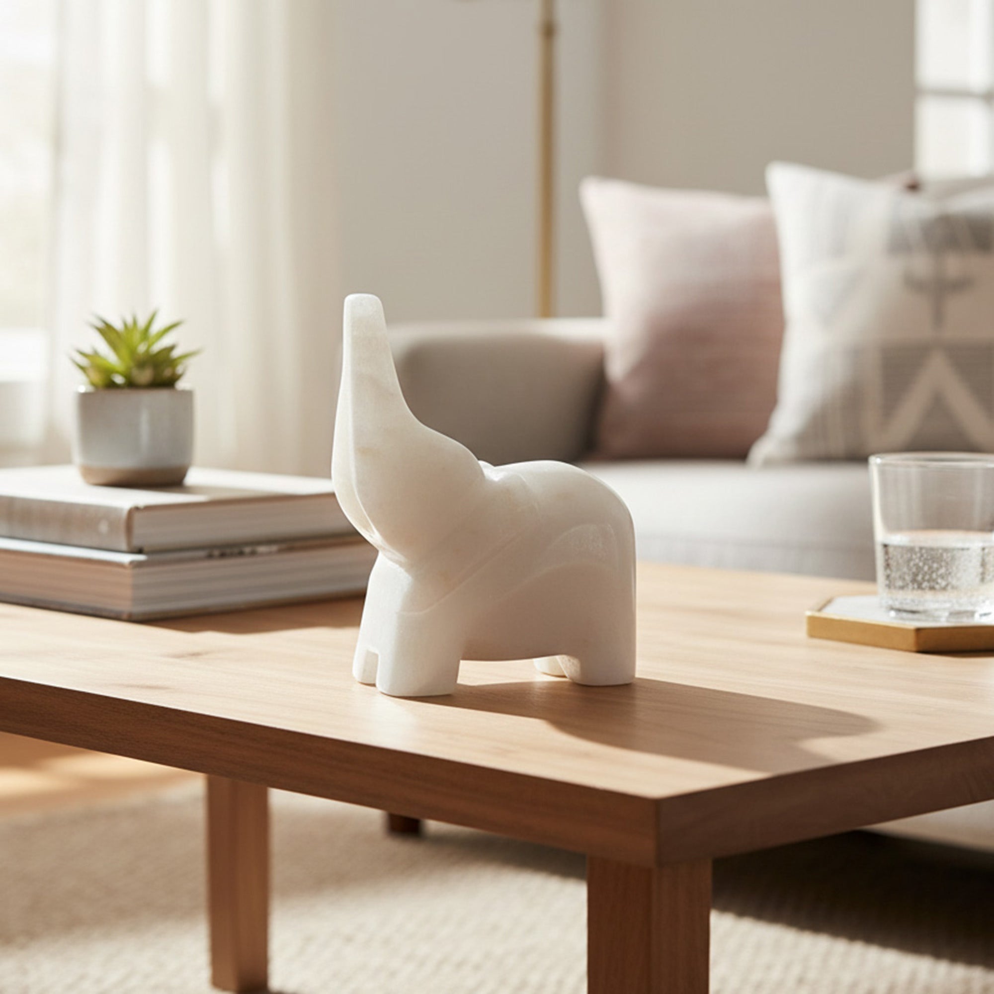 Large White Marble Elephant Figurine Décor