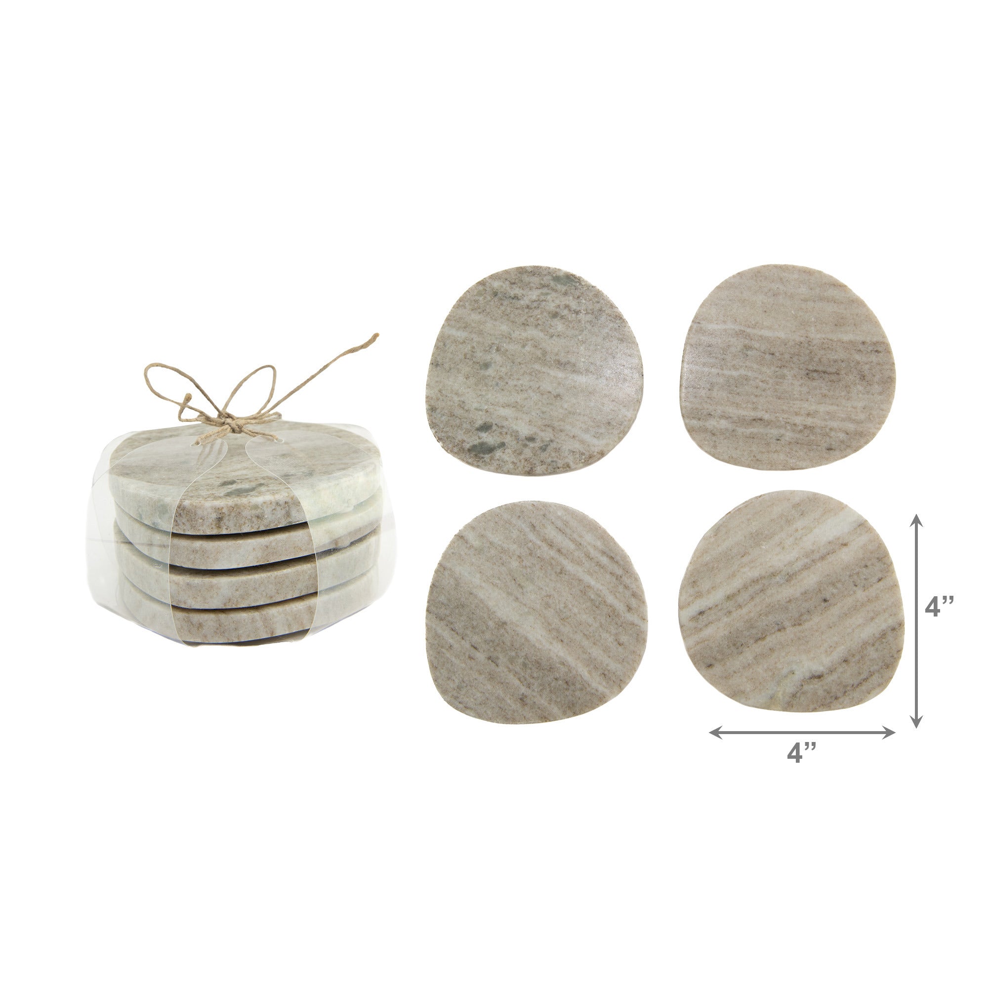Set of 4 Beige Marble Pebble-Shaped Coasters, 4" Diameter