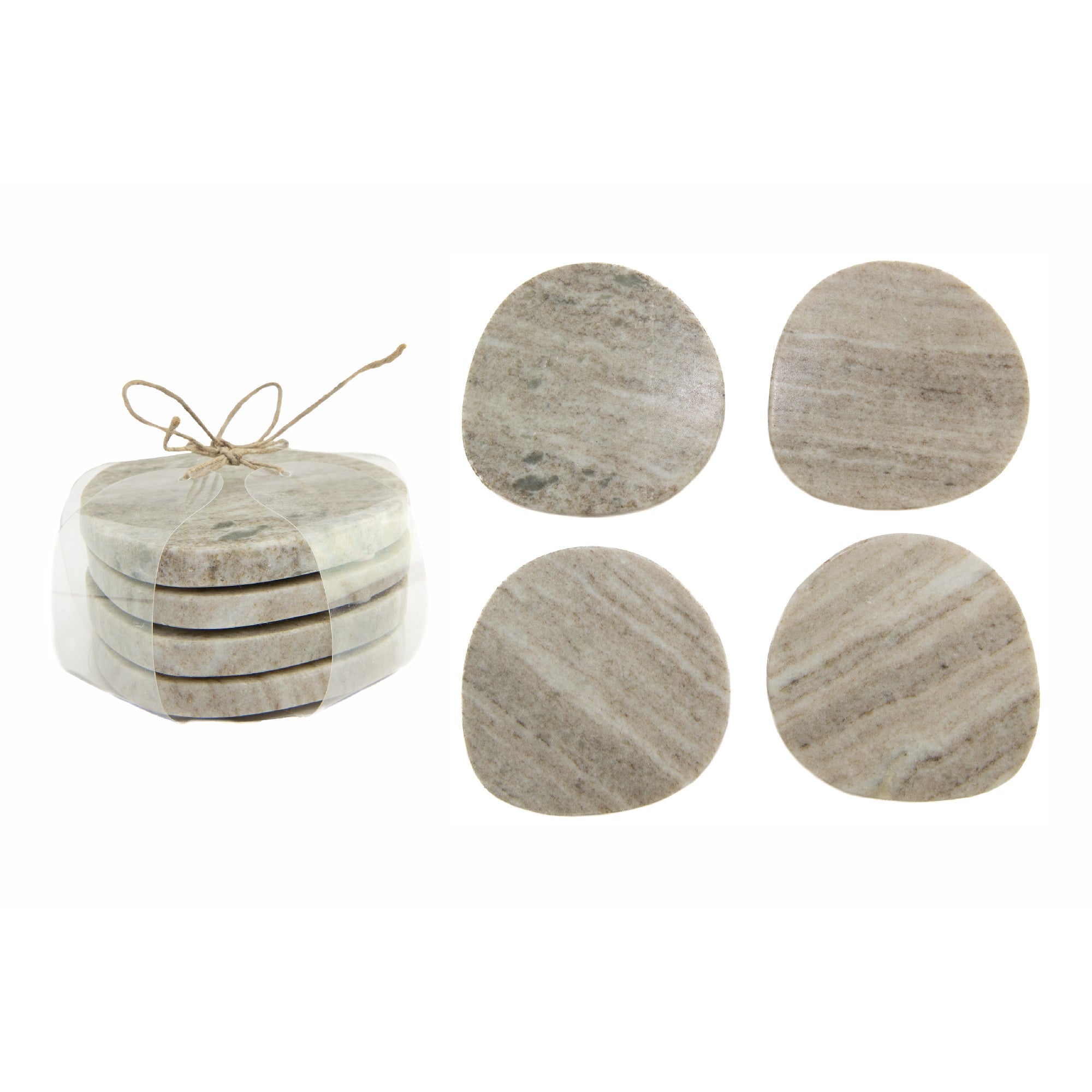 Set of 4 Beige Marble Pebble-Shaped Coasters, 4" Diameter