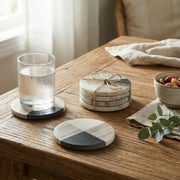 Set of 4 Assorted White Marble Round Coasters, 4" Diameter