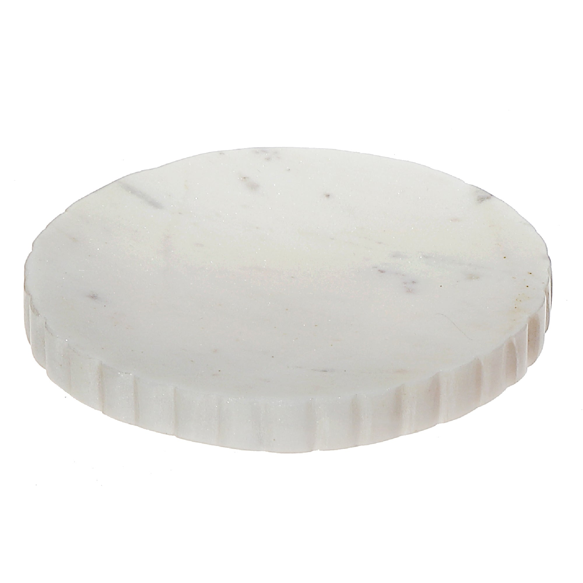 Eleanor White Marble Round Soap Dish with Scalloped Edge
