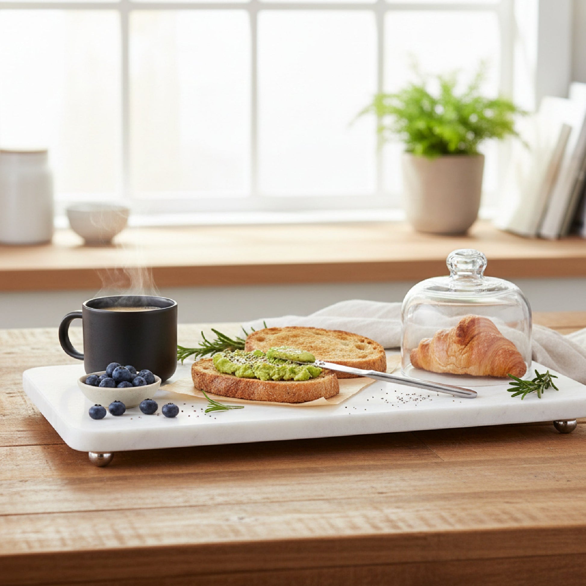 Beatrice White Marble Rectangular Tray with Elevated Feet