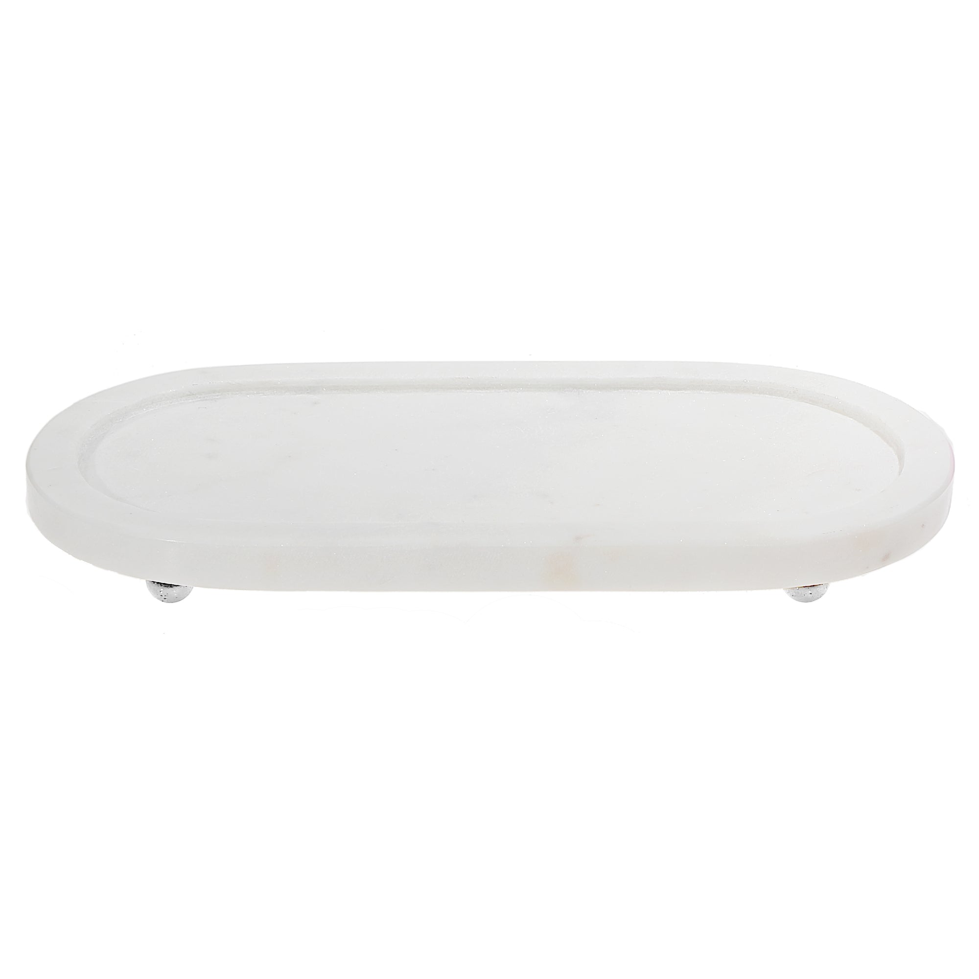 Beatrice White Marble Oval Tray with Stand