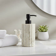 Elise Beige Marble Dispenser with Ribbed Edge and Black Metal Pump
