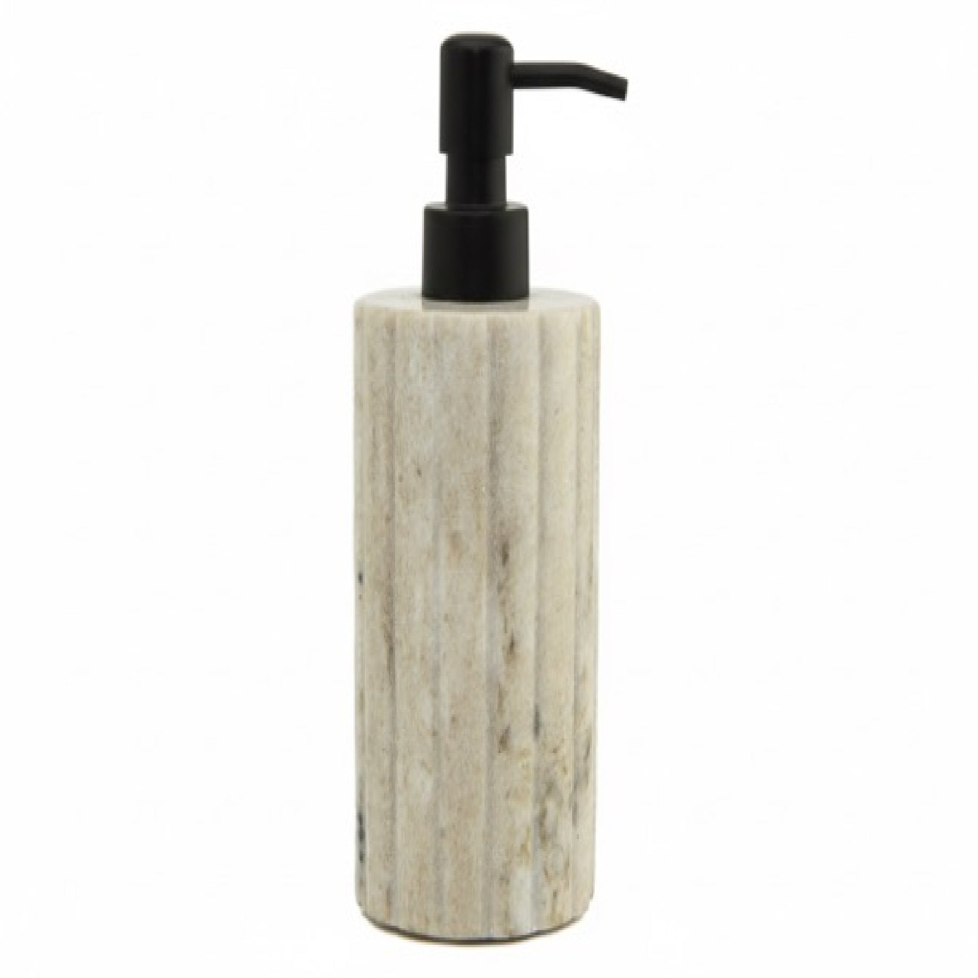 Elise Beige Marble Dispenser with Ribbed Edge and Black Metal Pump