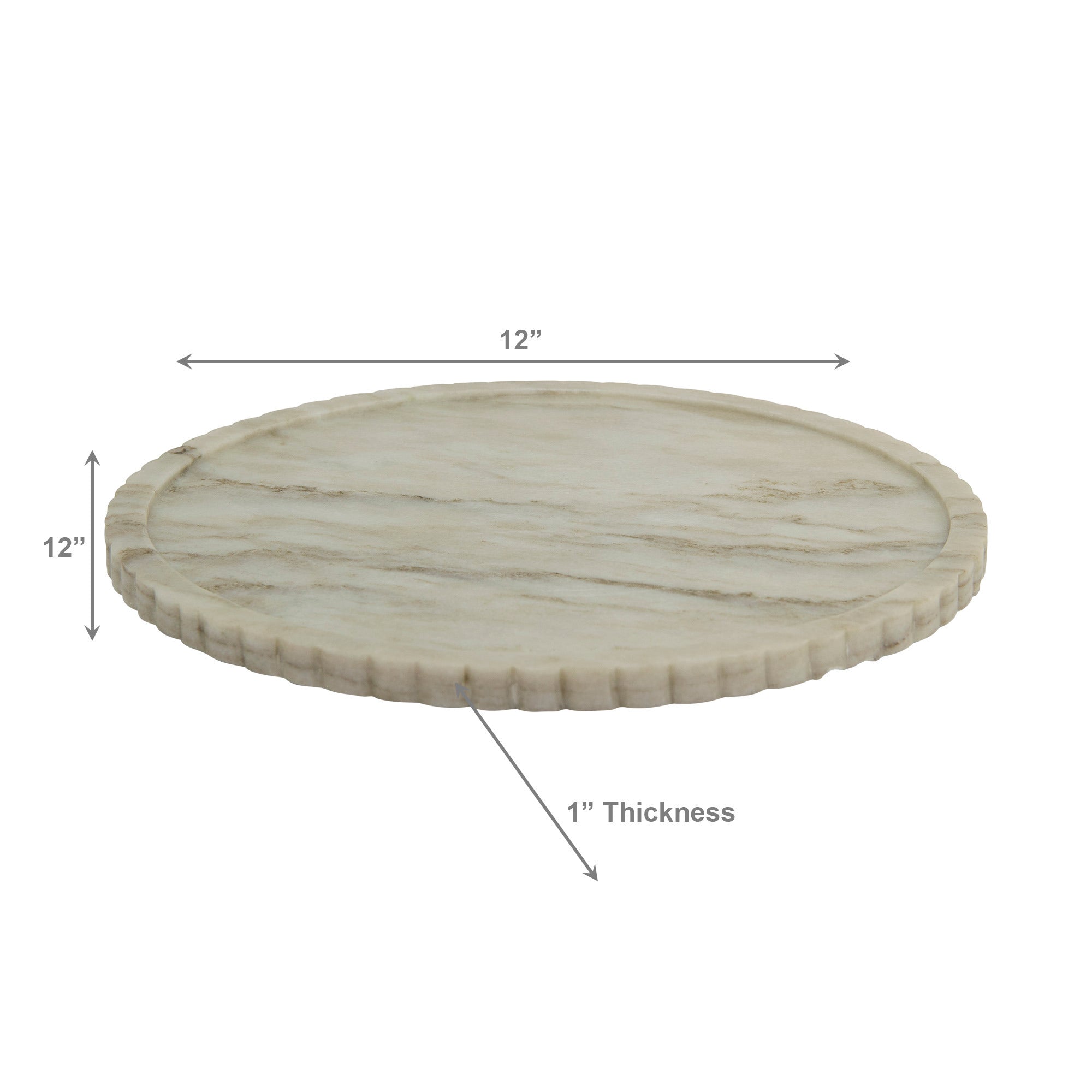 Elise Beige Marble Round Tray with Ribbed Edge