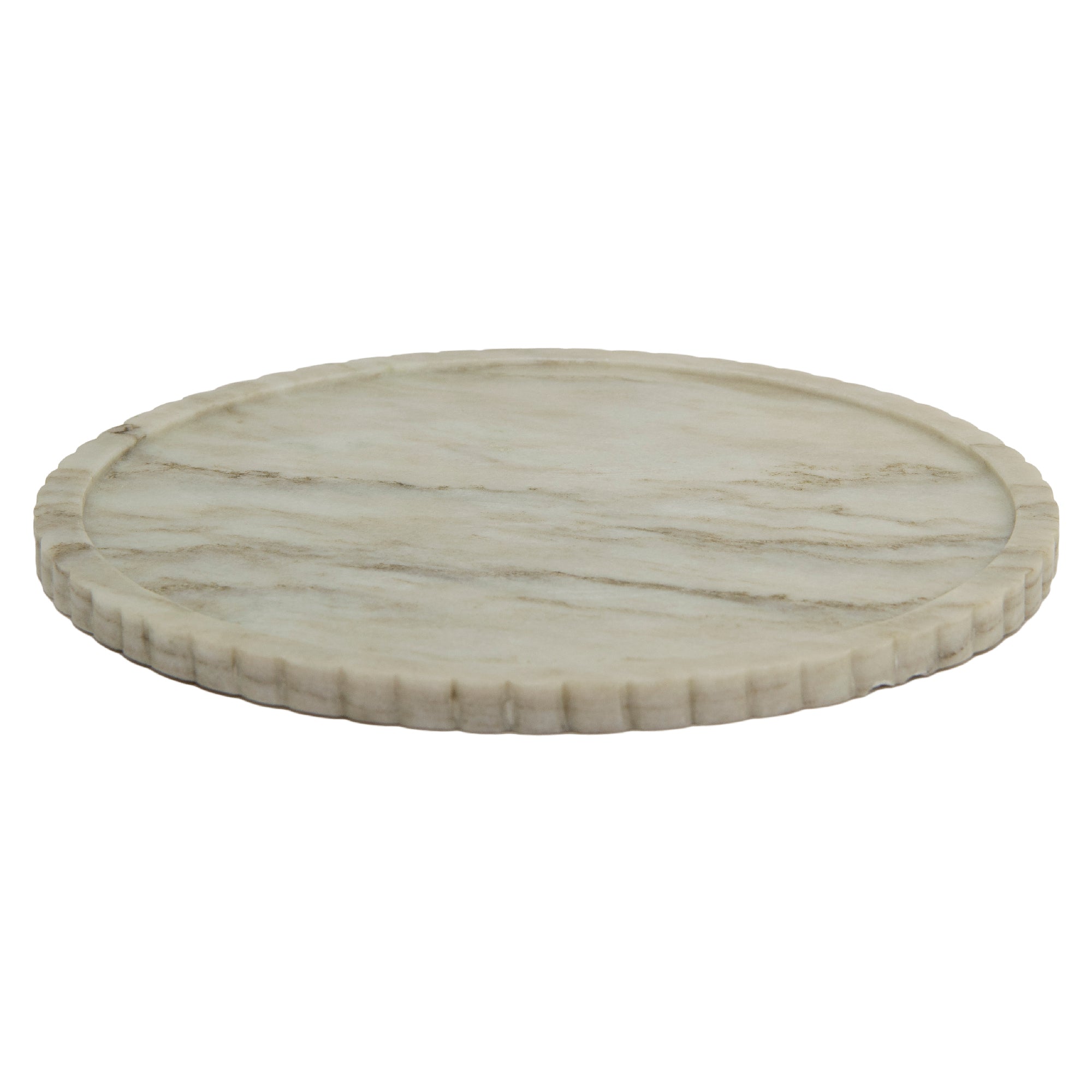 Elise Beige Marble Round Tray with Ribbed Edge