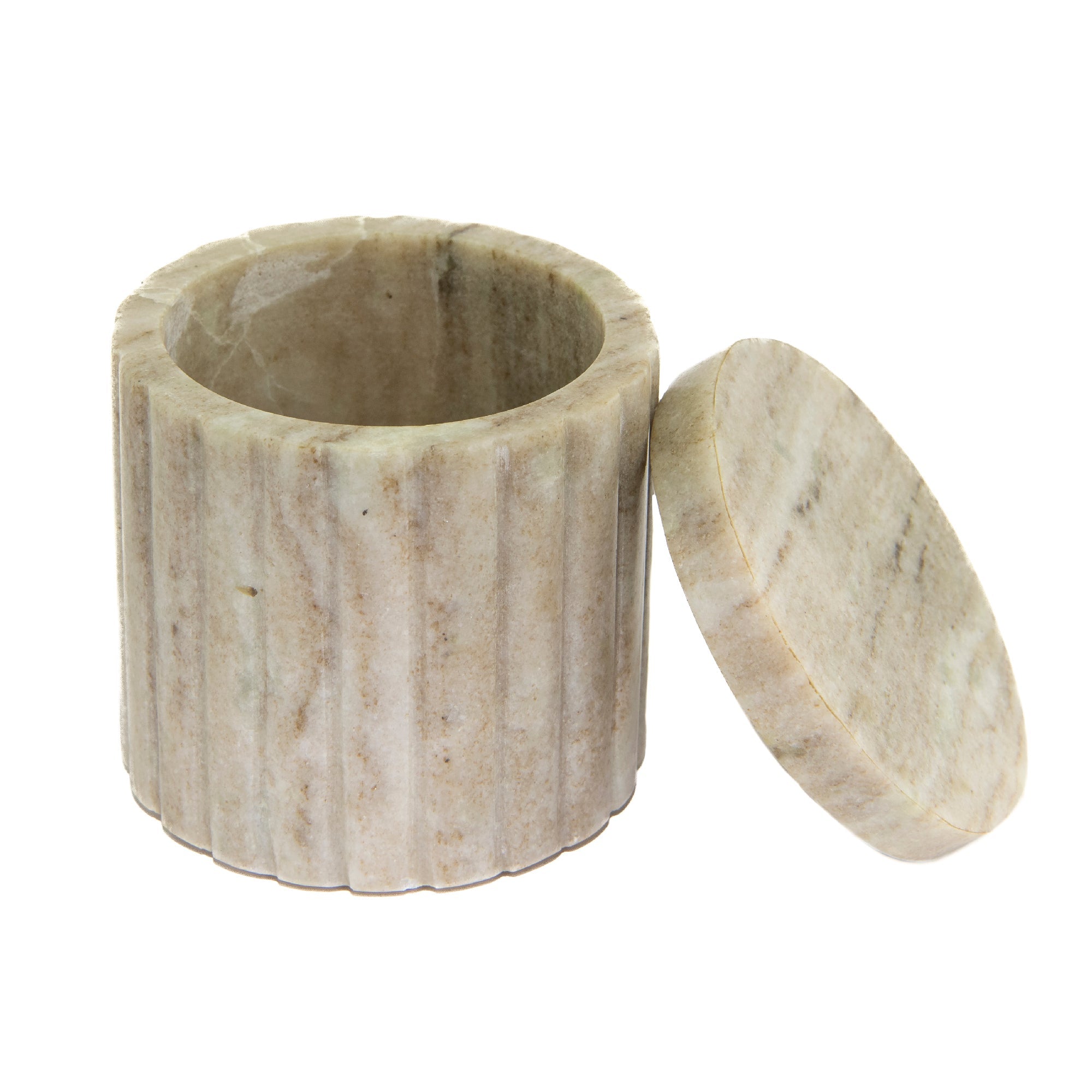 Elise Beige Marble Canister with Ribbed Edge