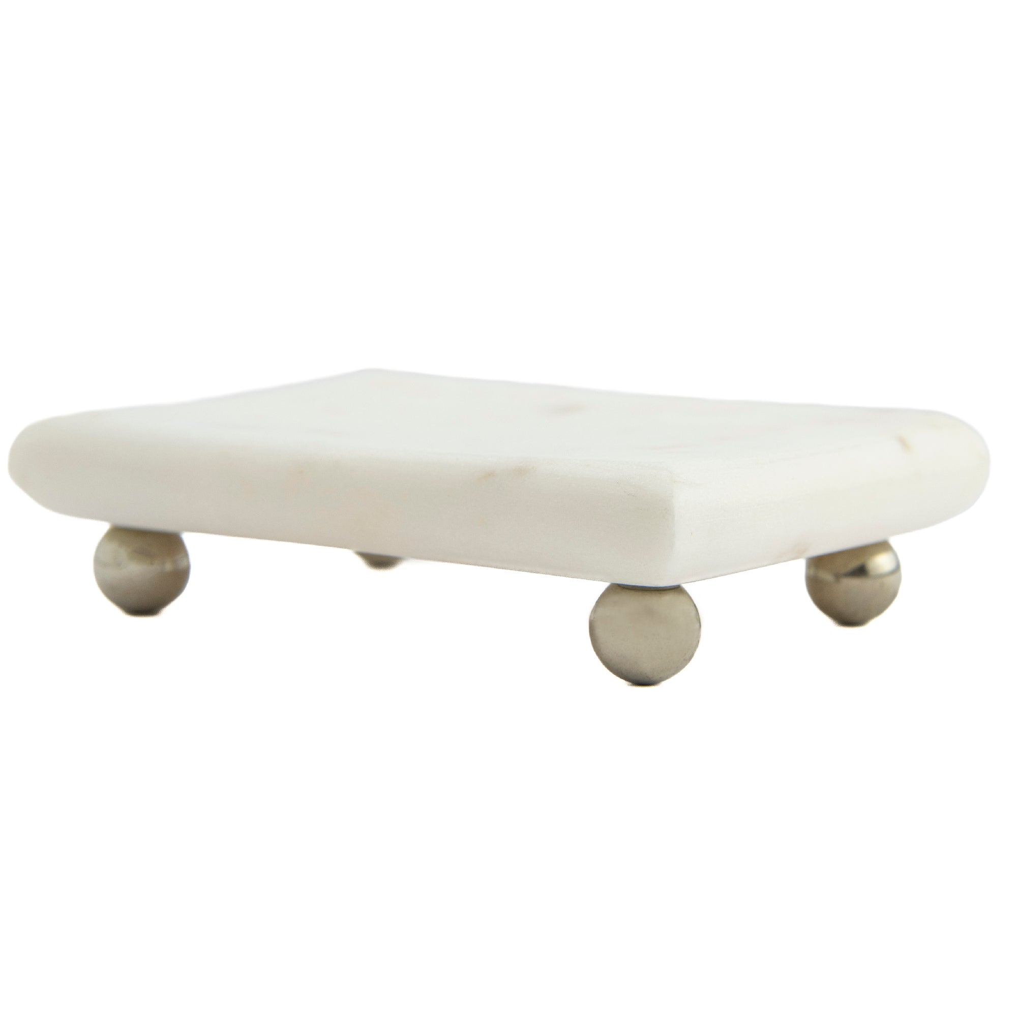 Maeve White Marble Rectangular Soap Dish with Black Metal Feet