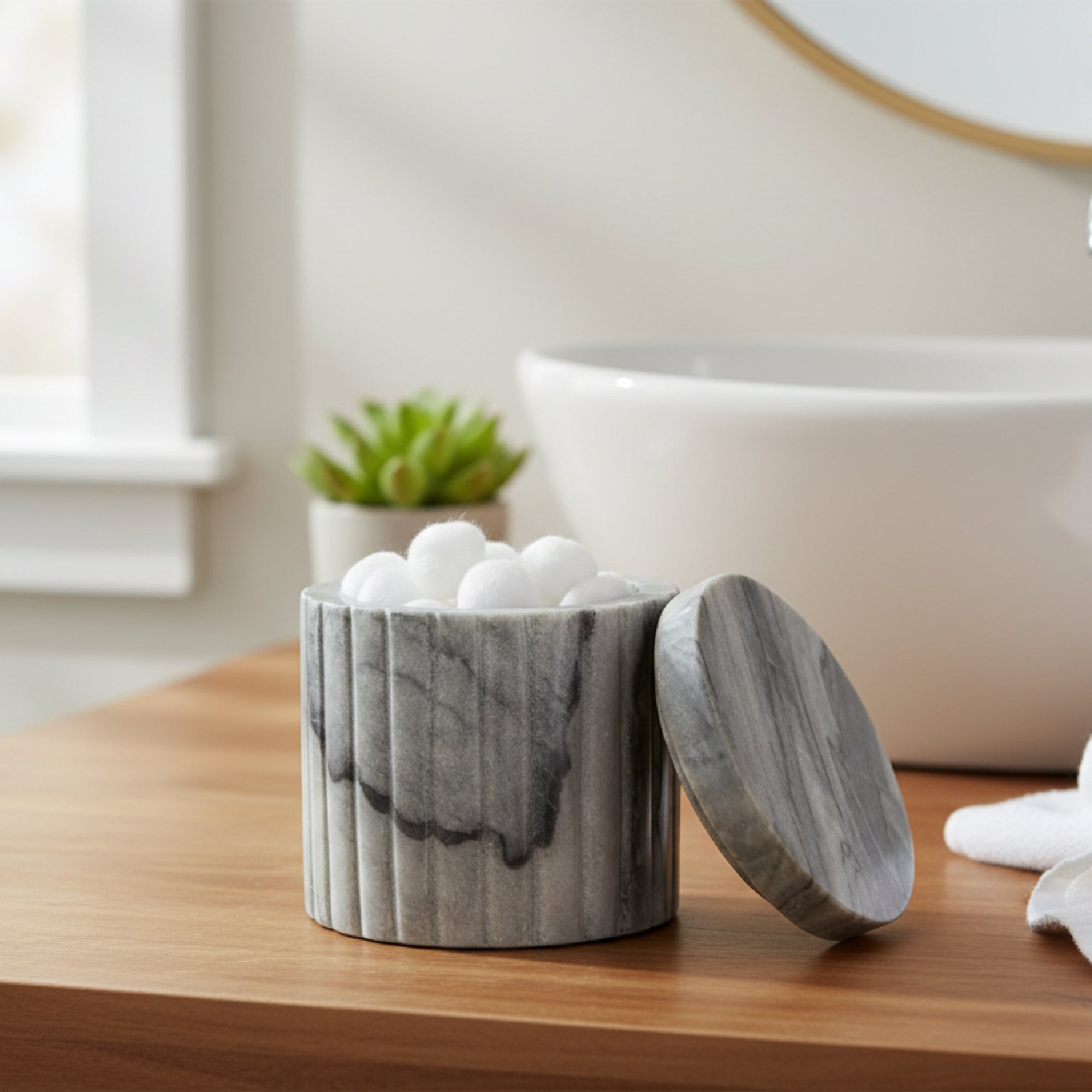 Elora Grey Marble Canister with Ribbed Edge