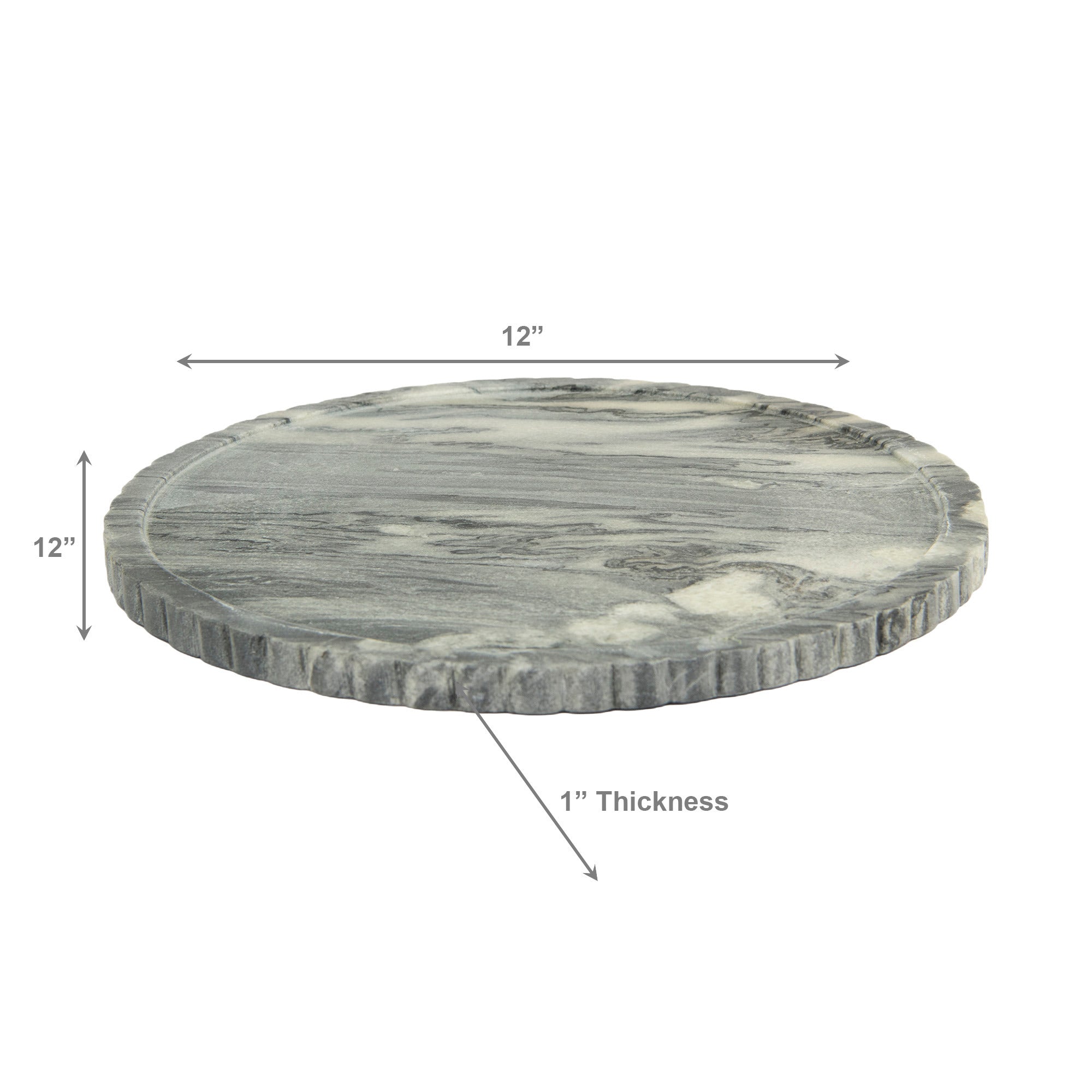 Elora Grey Marble Round Tray with Ribbed Edge