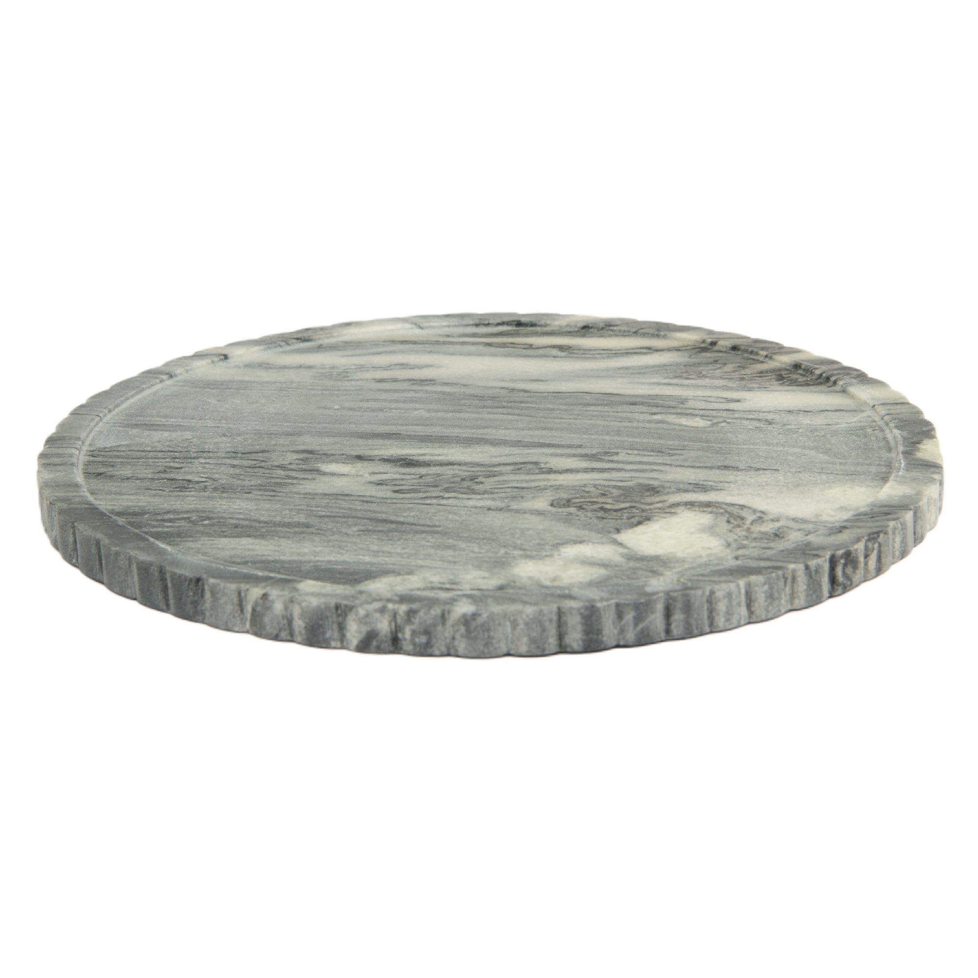 Elora Grey Marble Round Tray with Ribbed Edge