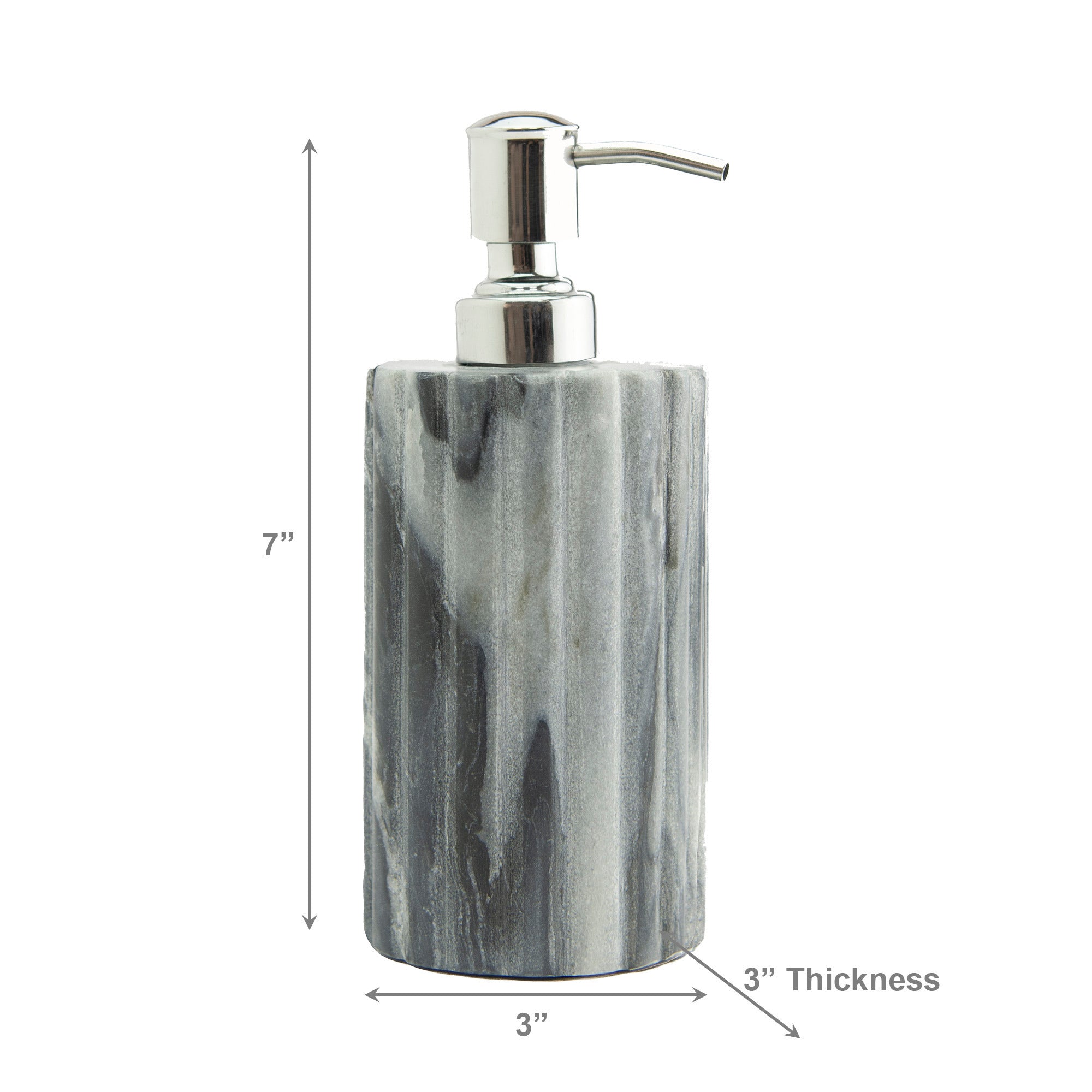 Elora Grey Marble Dispenser with Ribbed Edge and Silver Metal Pump