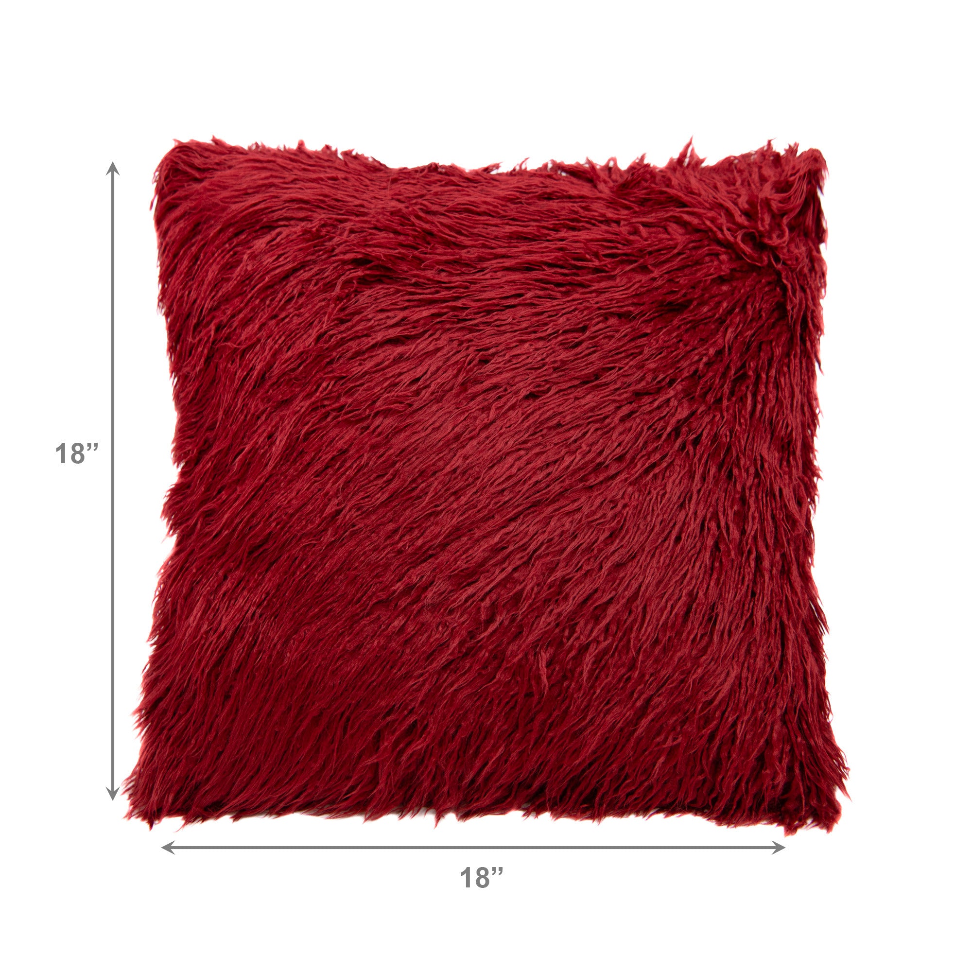 Plush Red Mongolian Fur Throw Pillow, 18" x 18" - Set of 2