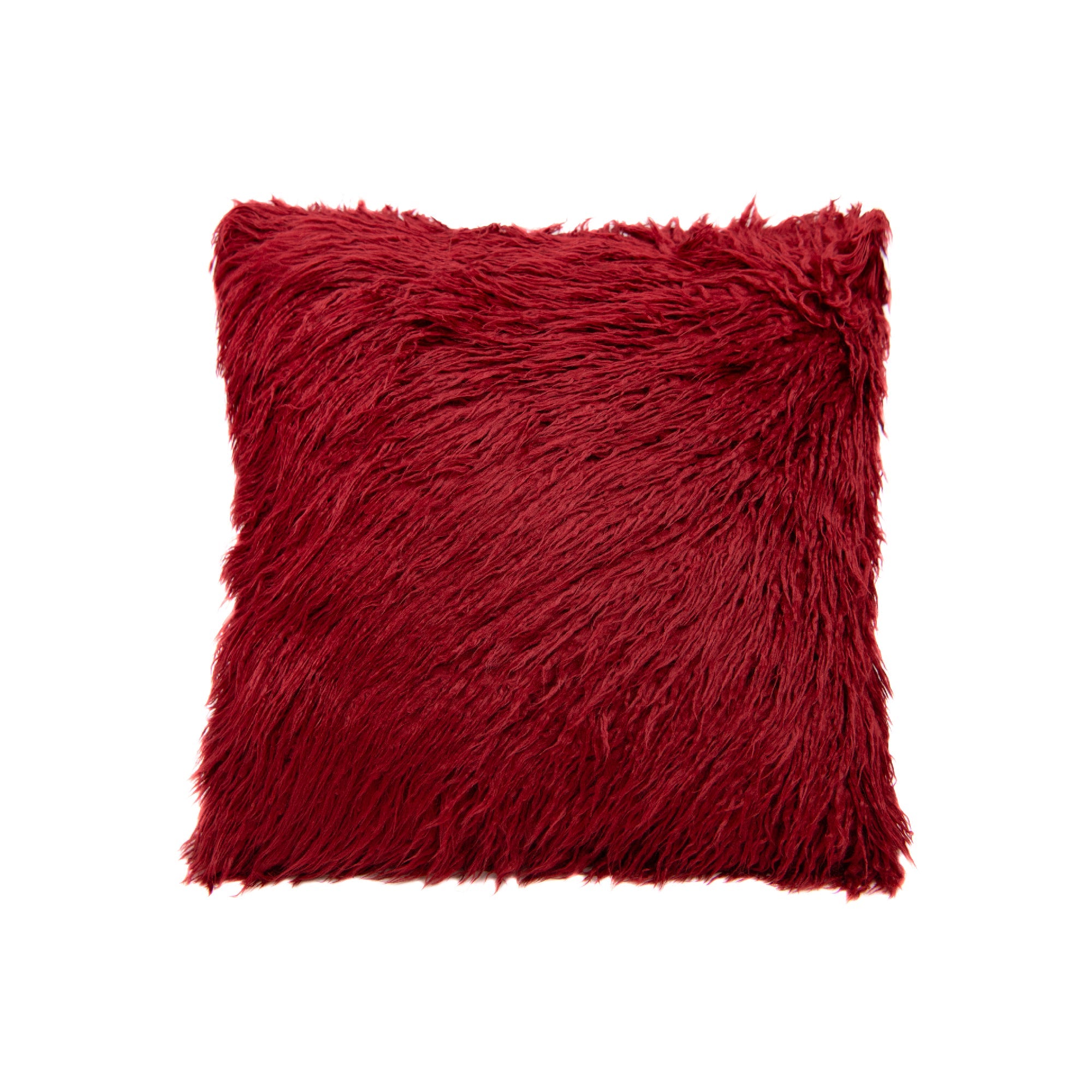 Plush Red Mongolian Fur Throw Pillow, 18" x 18" - Set of 2