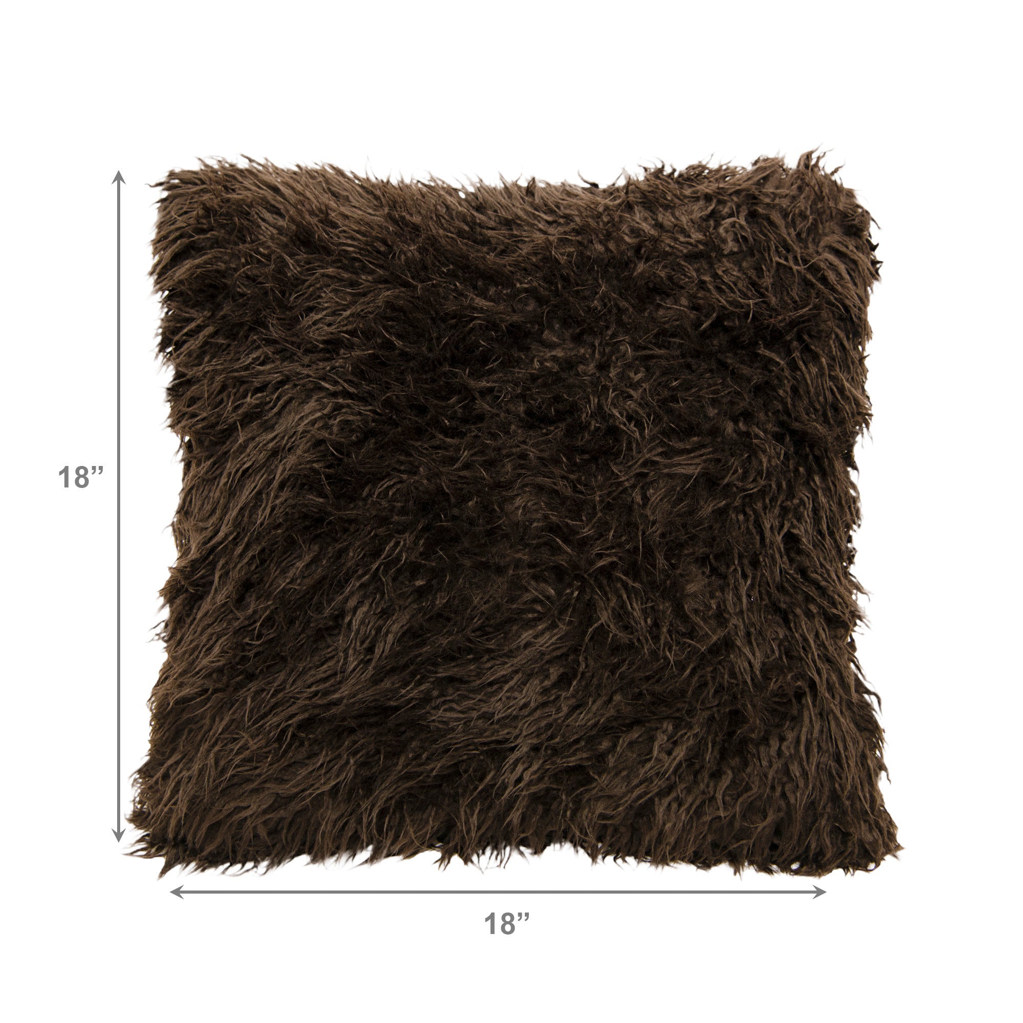 Plush Chocolate Mongolian Fur Throw Pillow, 18" x 18" - Set of 2