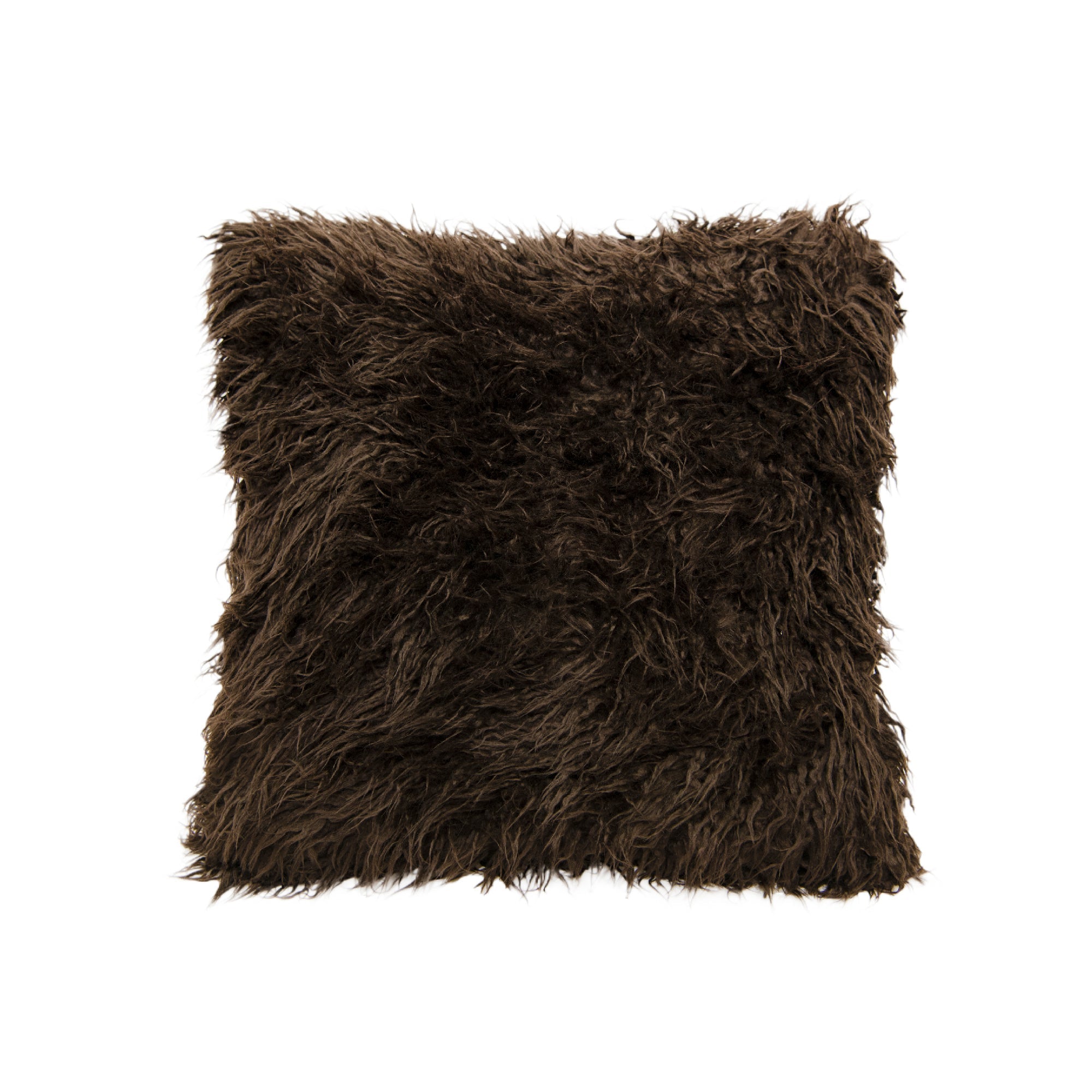 Plush Chocolate Mongolian Fur Throw Pillow, 18" x 18" - Set of 2