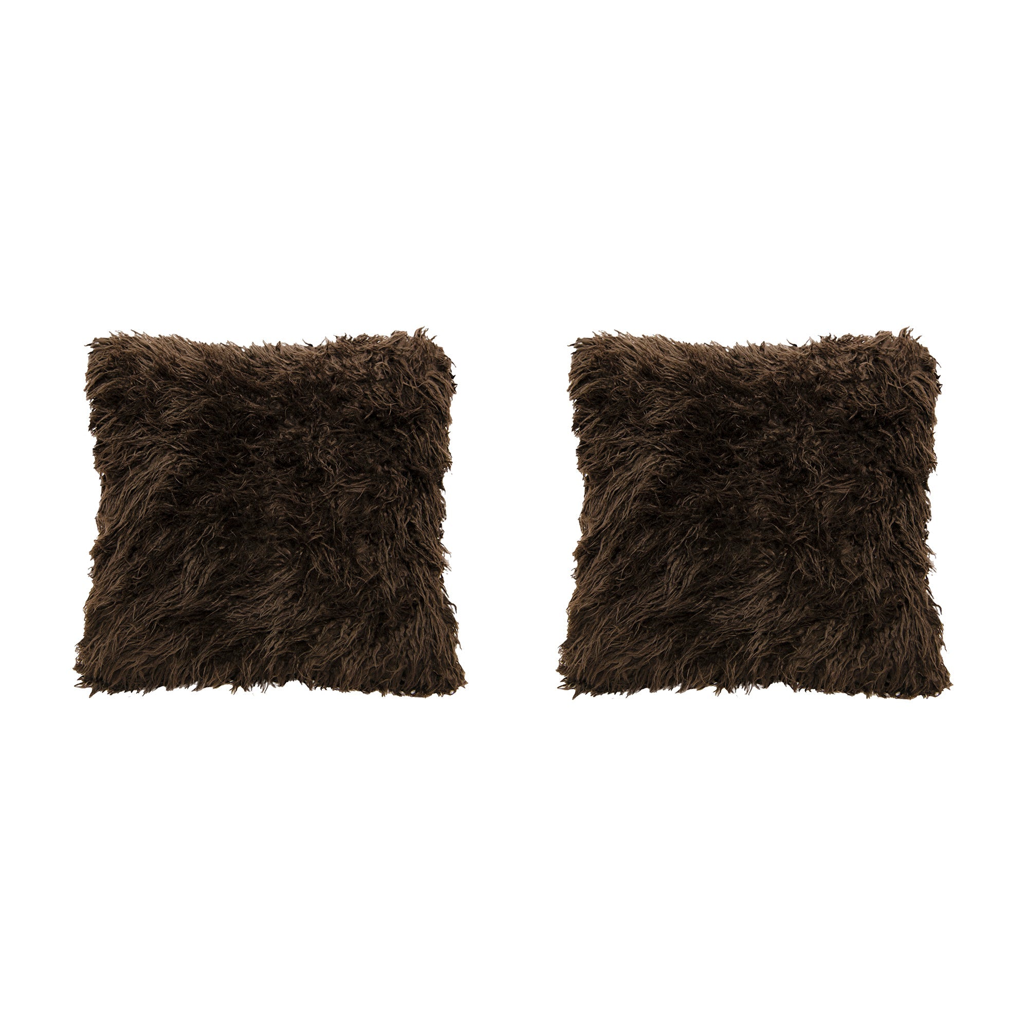 Plush Chocolate Mongolian Fur Throw Pillow, 18" x 18" - Set of 2