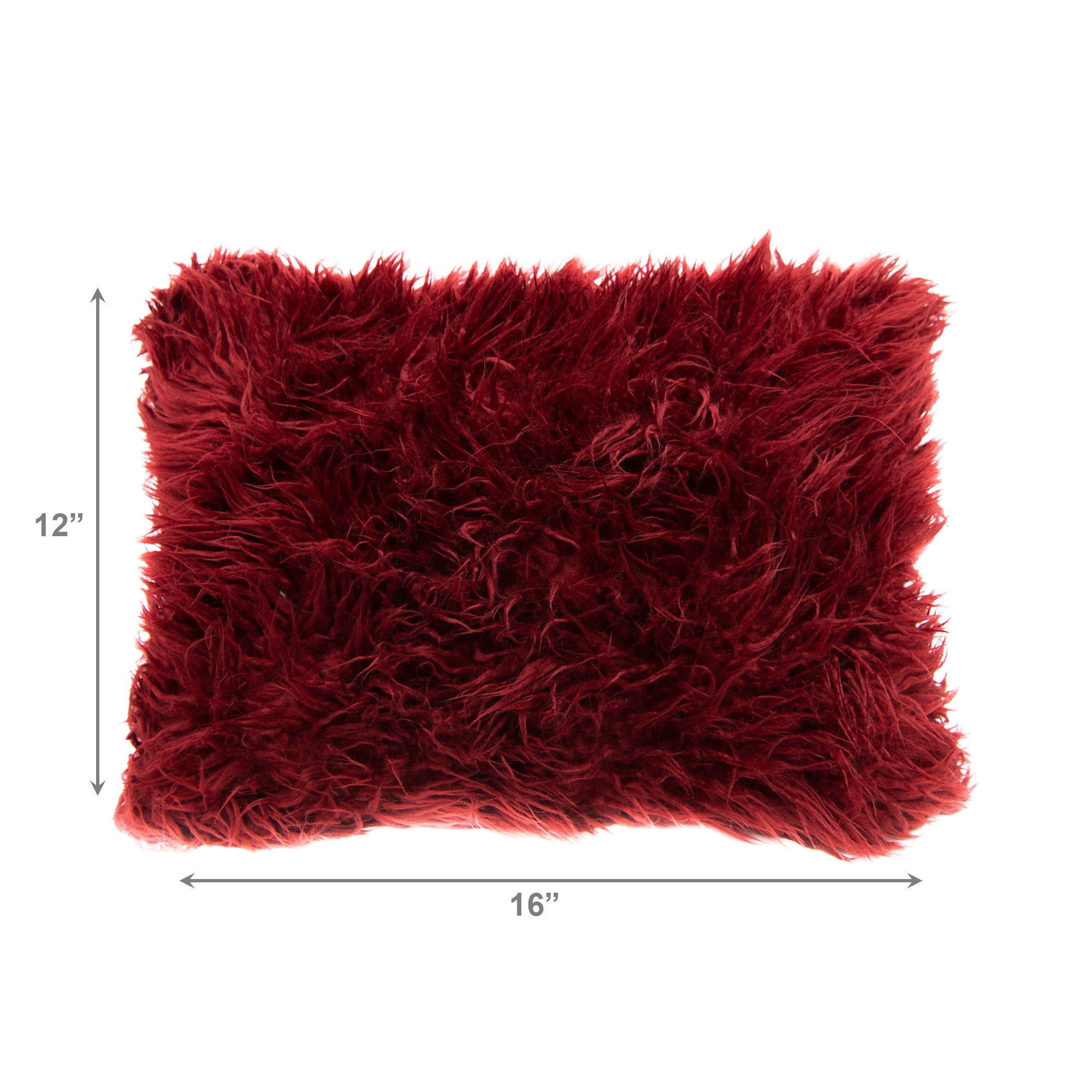 Plush Red Mongolian Fur Lumbar Pillow, 12" x 16" - Set of 2