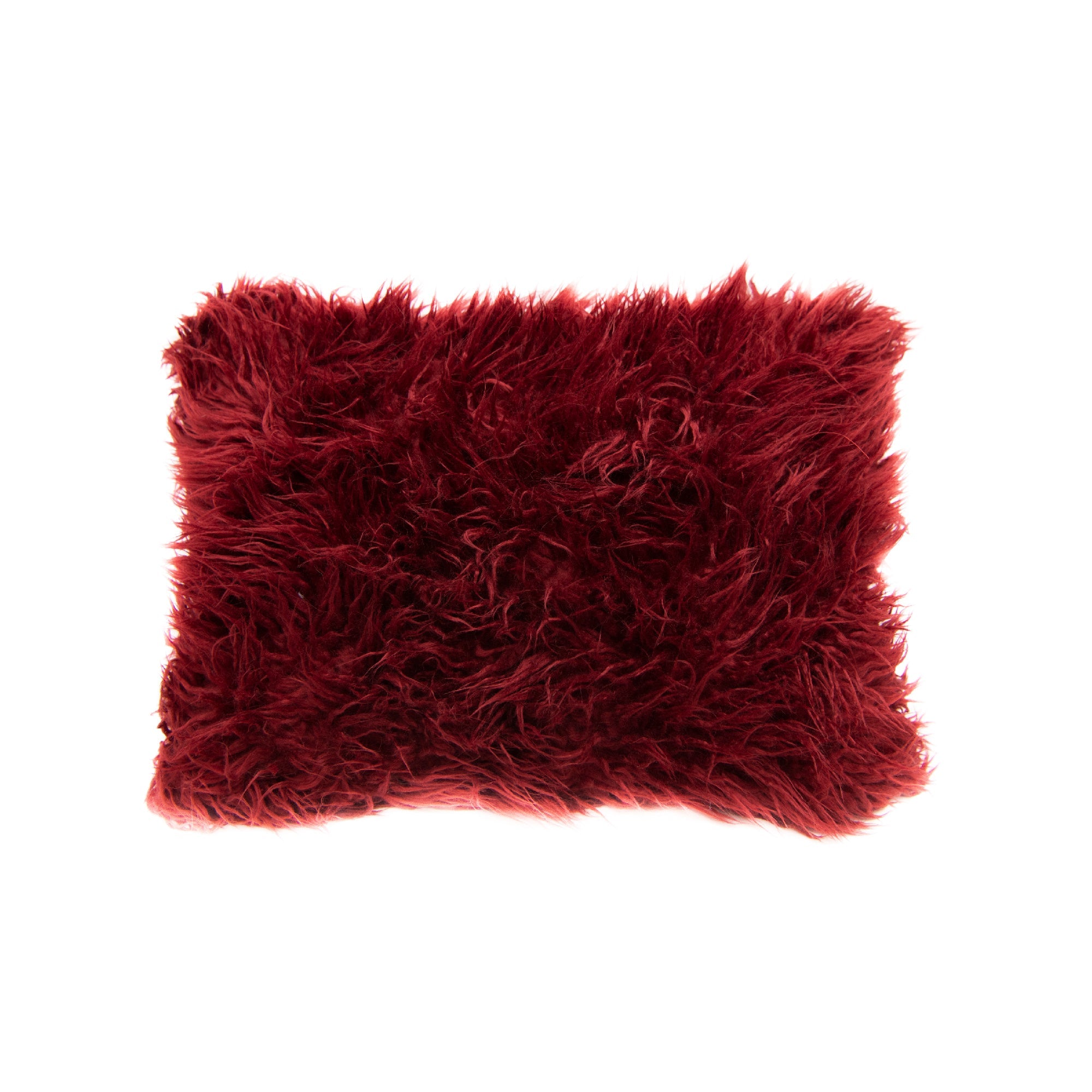 Plush Red Mongolian Fur Lumbar Pillow, 12" x 16" - Set of 2