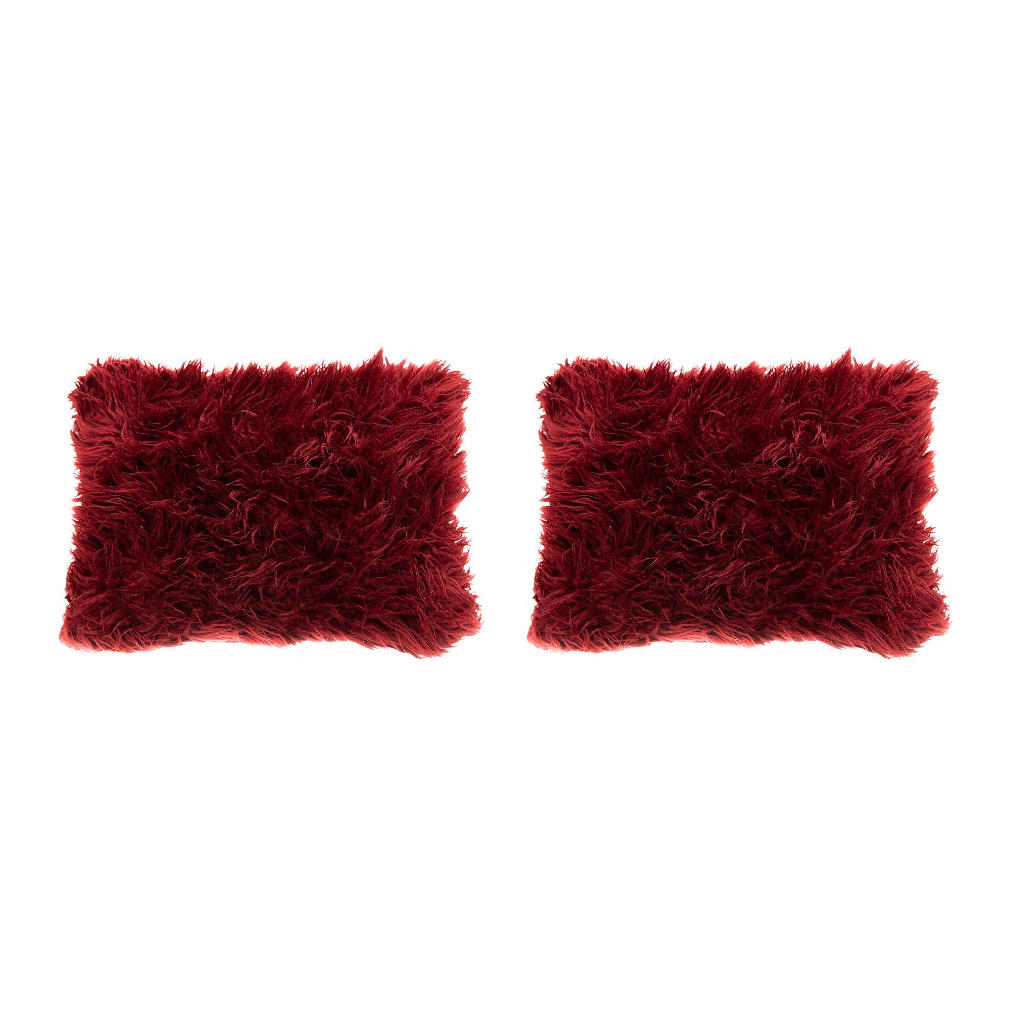Plush Red Mongolian Fur Lumbar Pillow, 12" x 16" - Set of 2