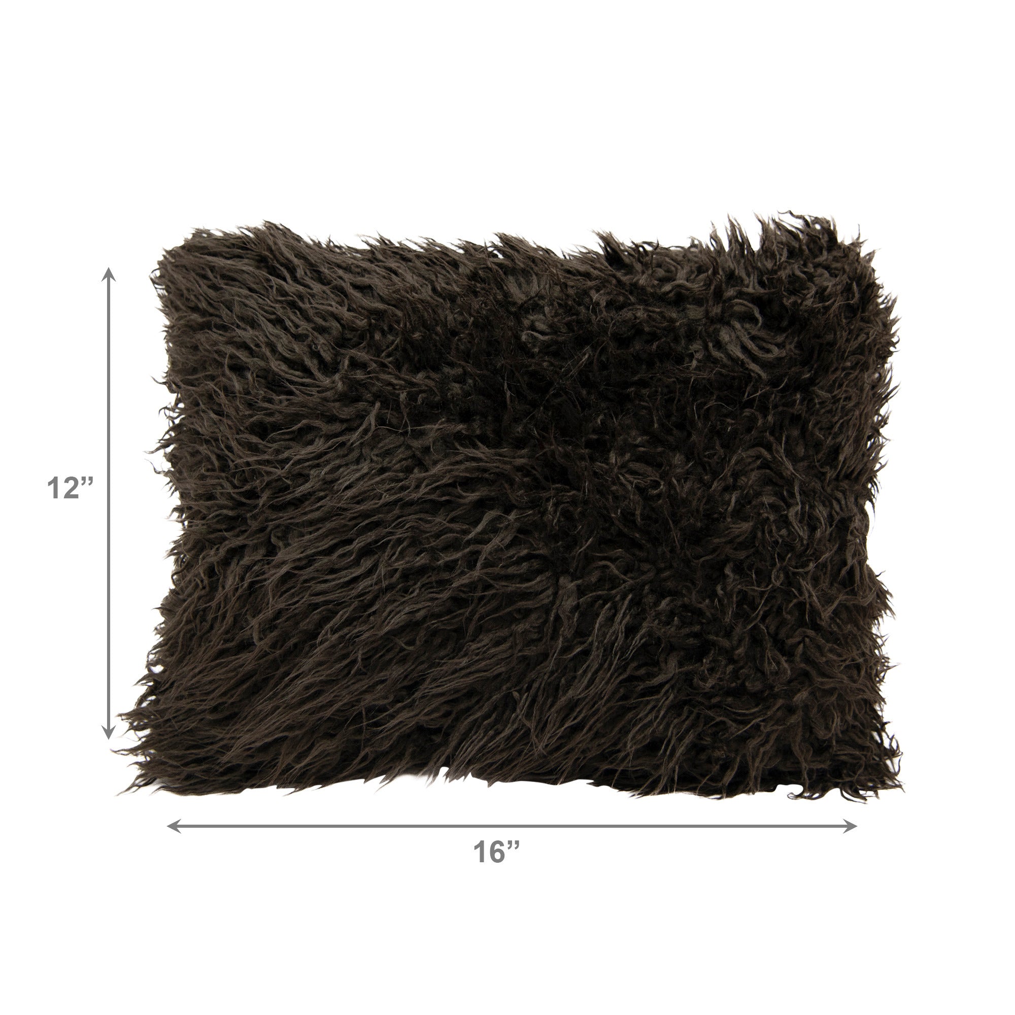 Plush Chocolate Mongolian Fur Lumbar Pillow, 12" x 16" - Set of 2