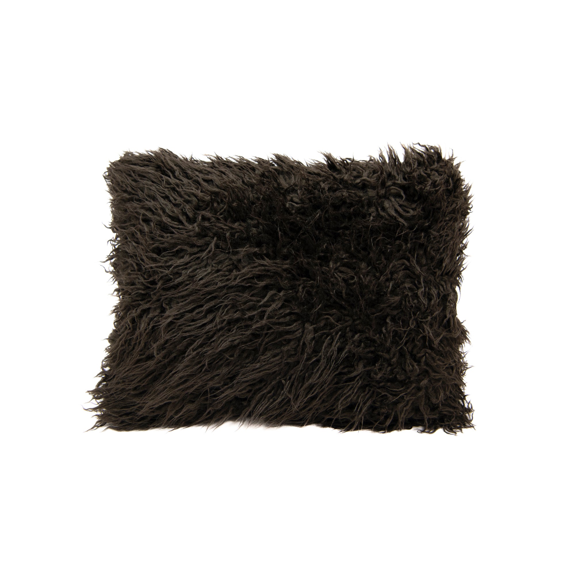 Plush Chocolate Mongolian Fur Lumbar Pillow, 12" x 16" - Set of 2