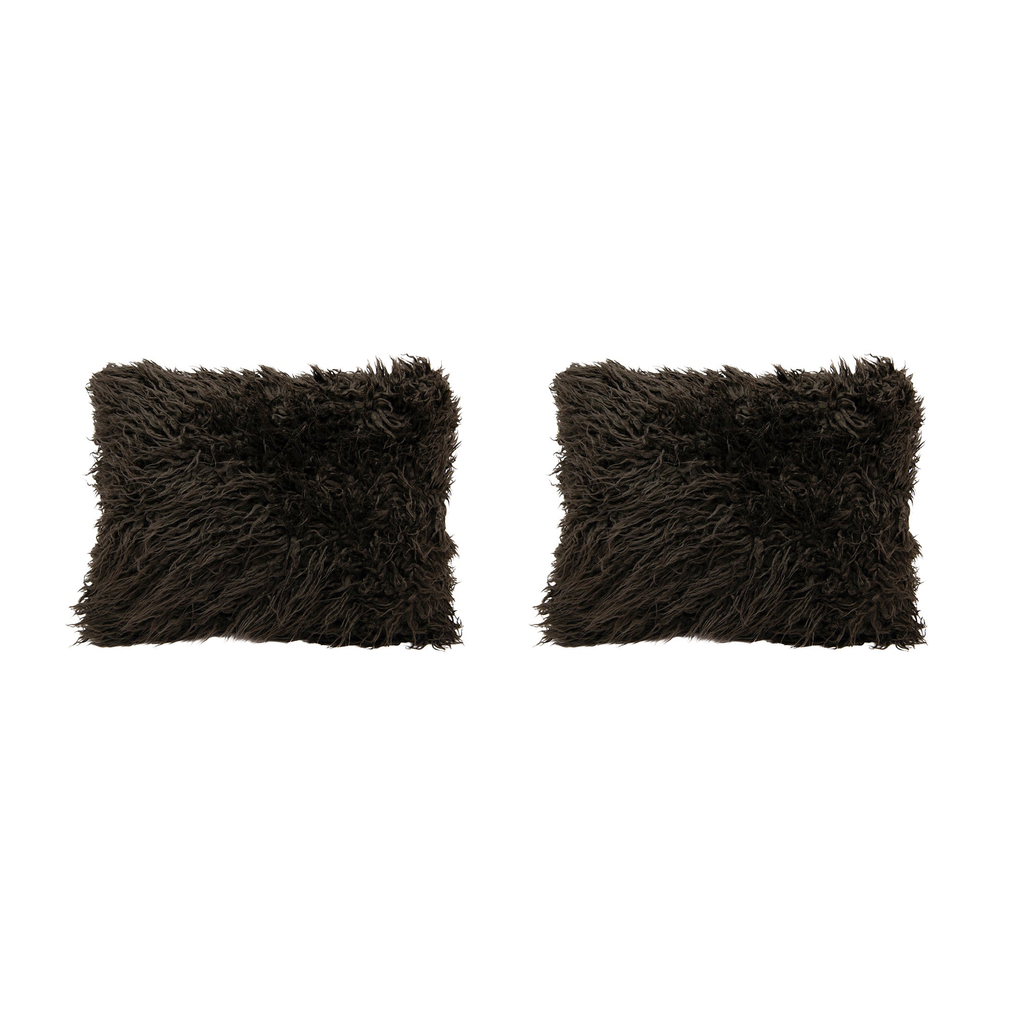 Plush Chocolate Mongolian Fur Lumbar Pillow, 12" x 16" - Set of 2