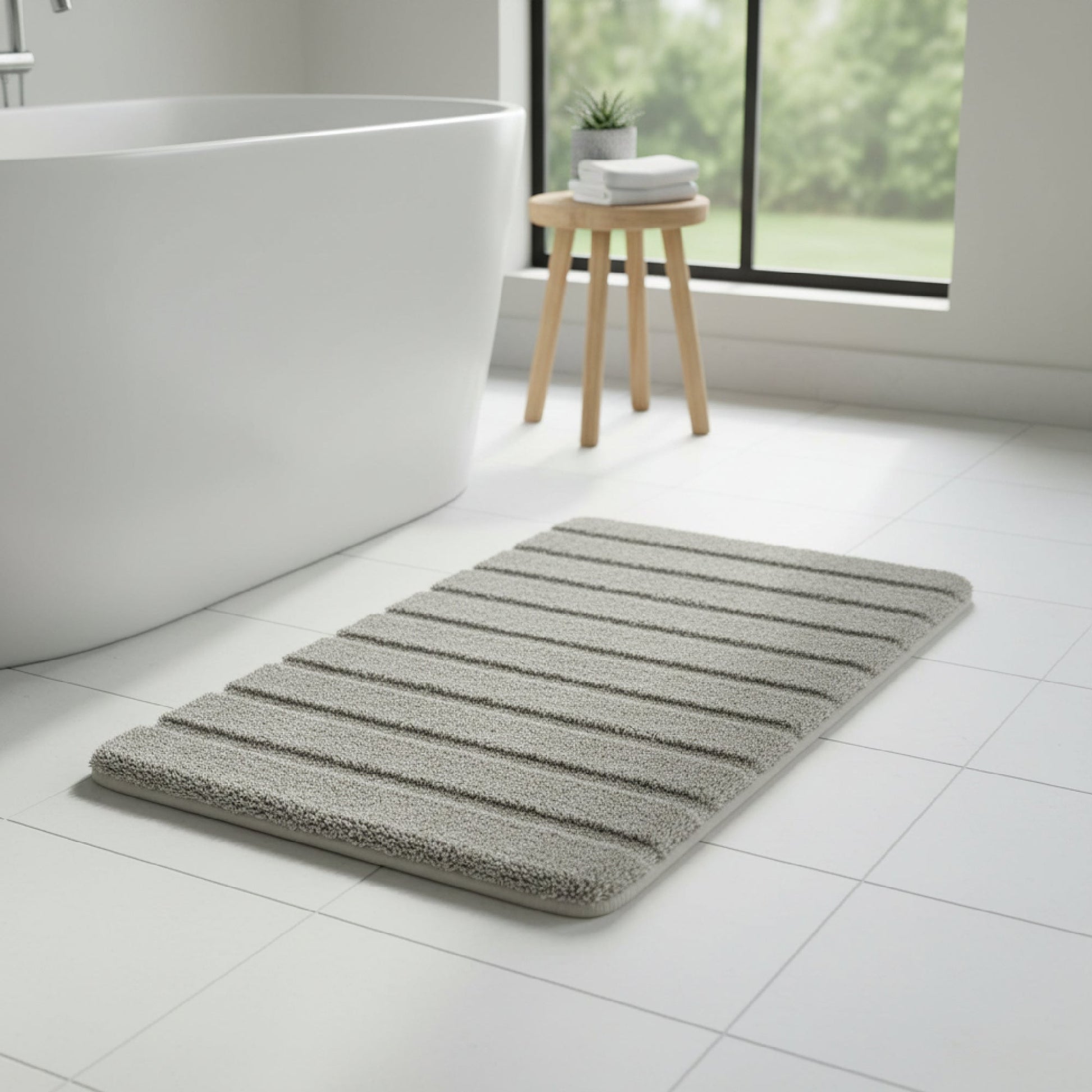 Taupe Luxe Ribbed Memory Foam Bath Mat, 20" x 32"