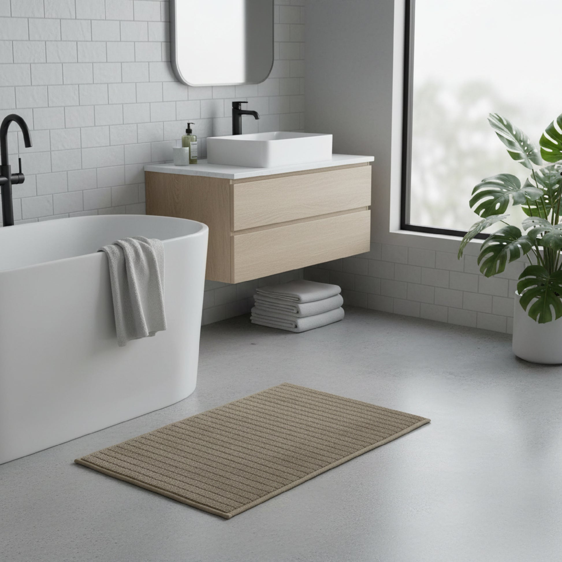 Taupe Ribbed Microfiber Bath Mat, 20" x 32"