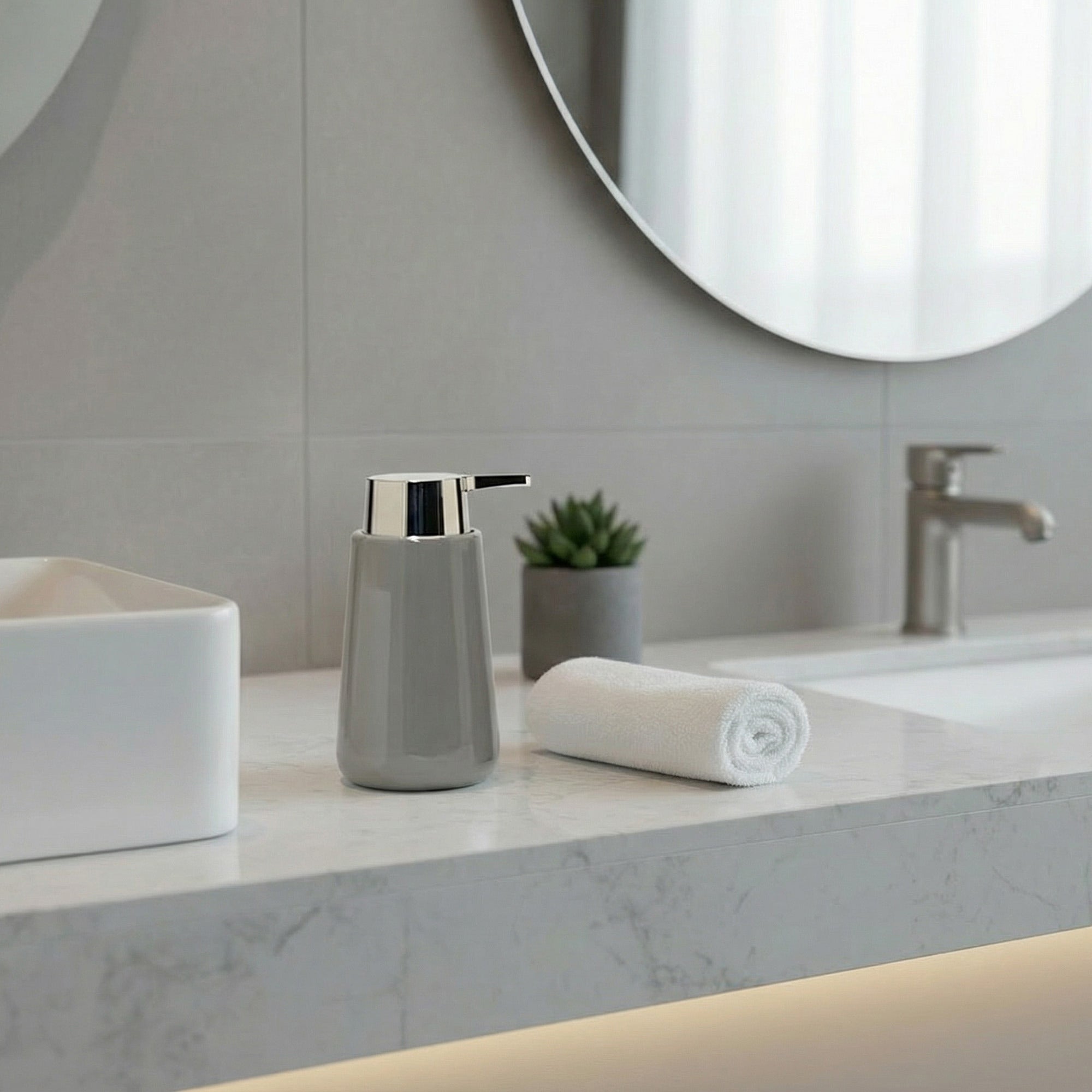 Modern Grey Ceramic Soap Dispenser - Set of 2