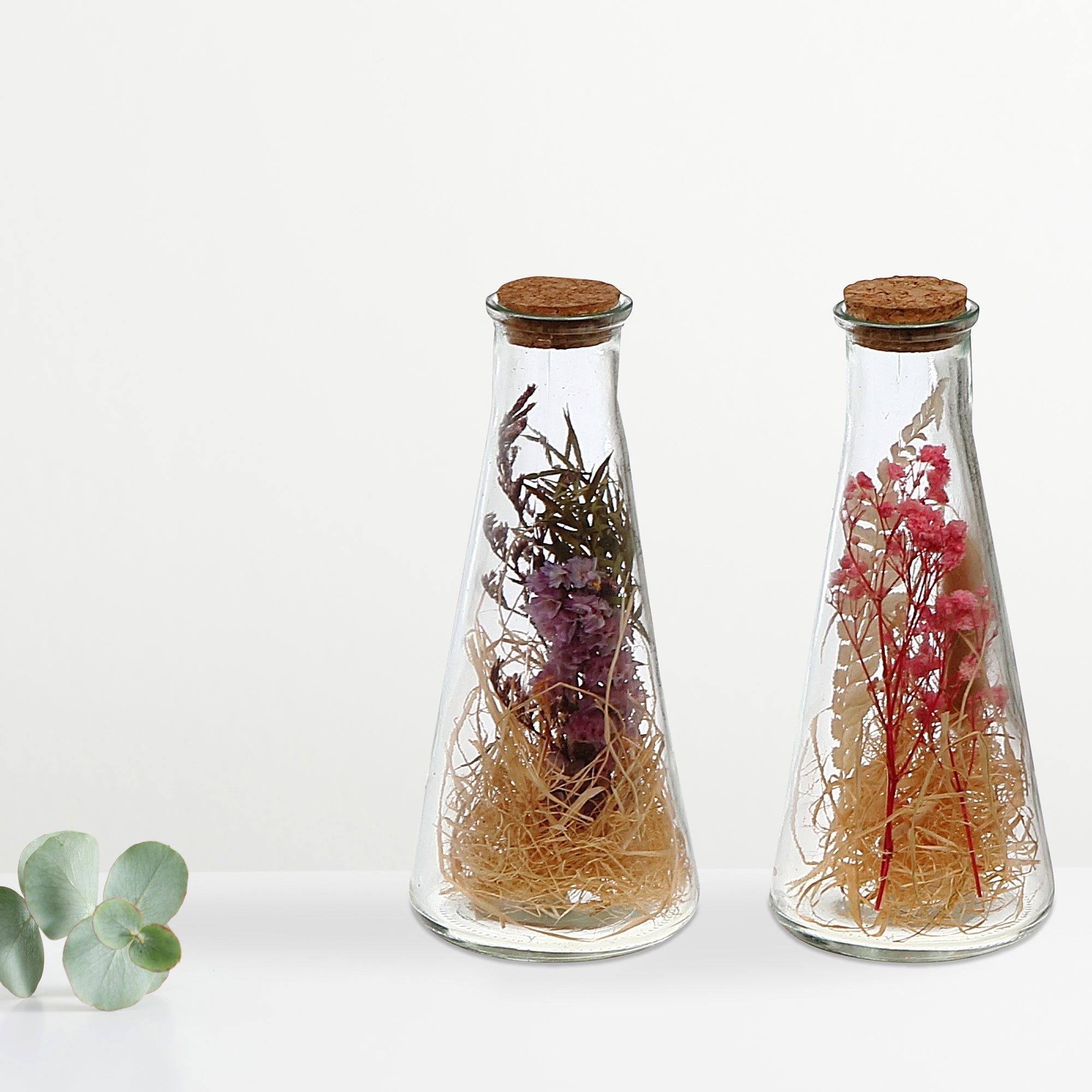 Dried Floral Arrangement In Glass Triangular Tube Assorted Decorative Home Floral Décor