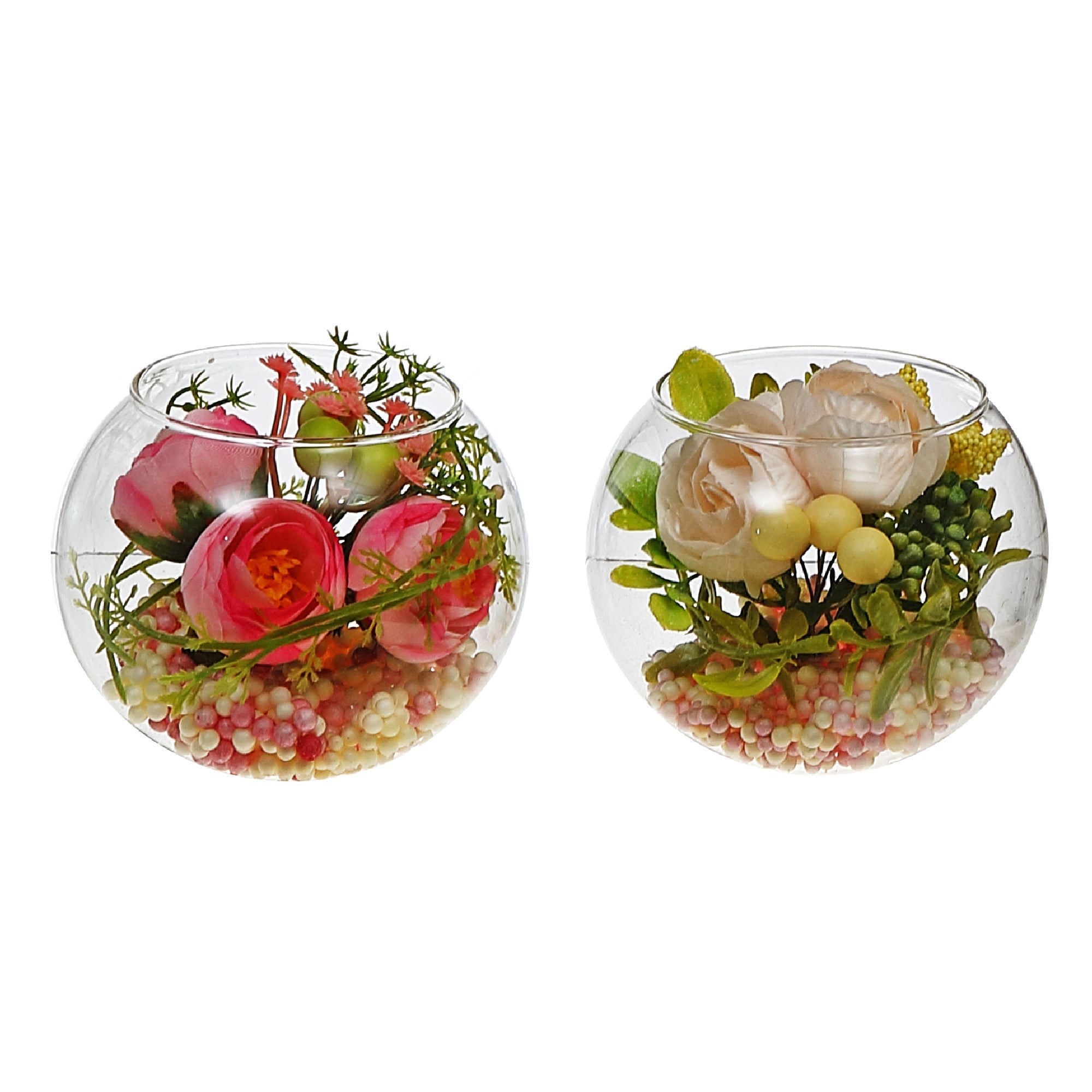 Artificial Floral Arrangement In Round Glass Bowl Assorted Decorative Centerpiece