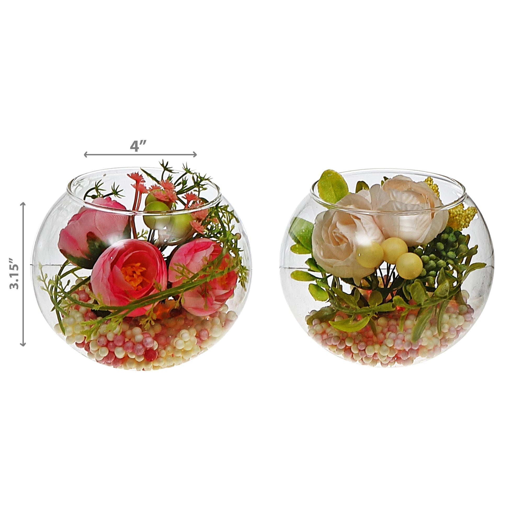 Artificial Floral Arrangement In Round Glass Bowl Assorted Decorative Centerpiece