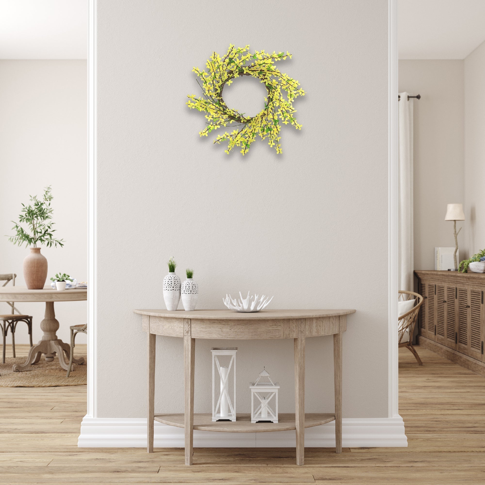 Yellow Jasmine Wreath, Artificial Flower Door Decor, Spring Home Accent
