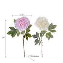 Single Peony With Leaves Pick - Set of 6