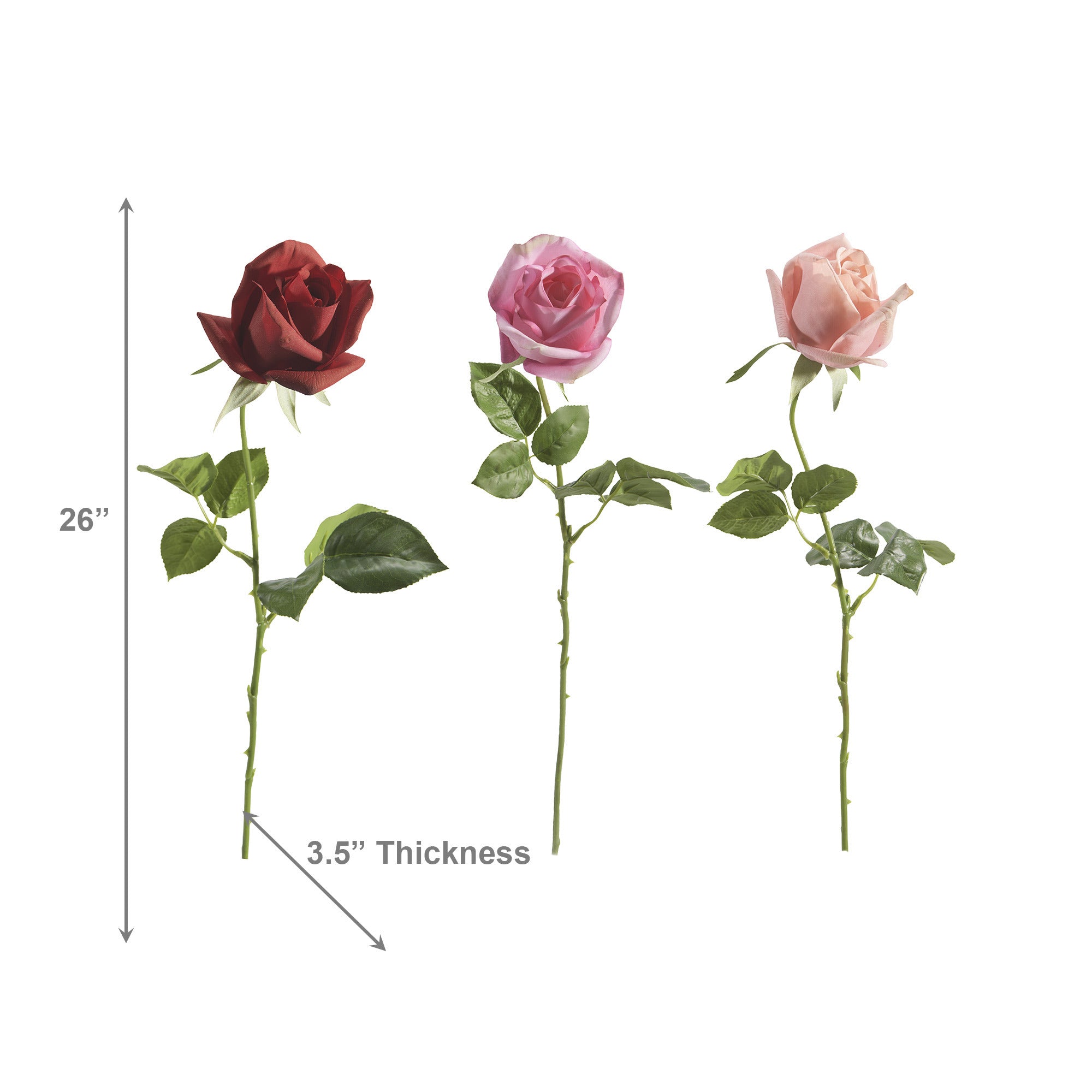 Assorted Real Touch Artificial Single Rose with Long Stem - Set of 6