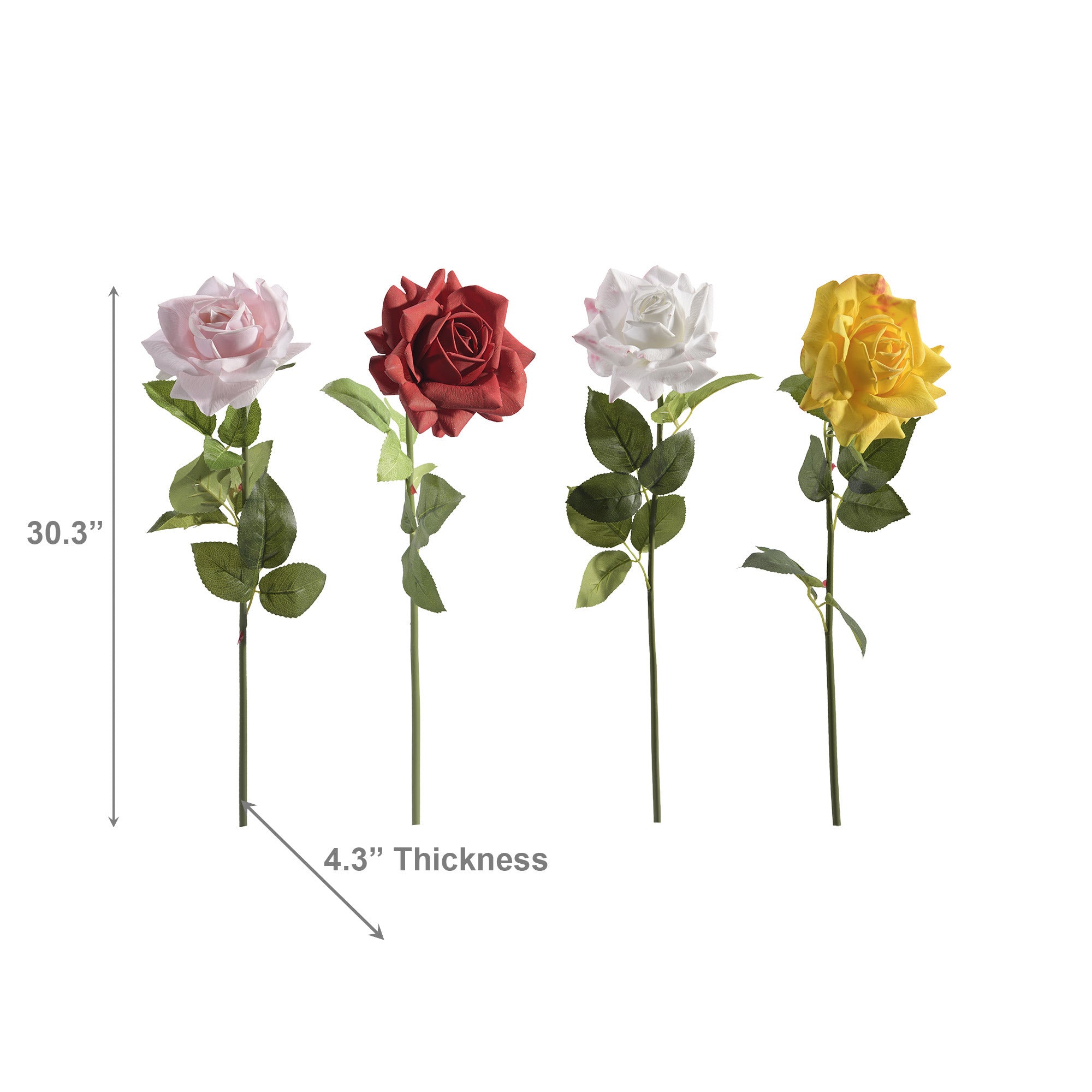 Assorted Real Touch Artificial Open Rose with Long Stem - Set of 8