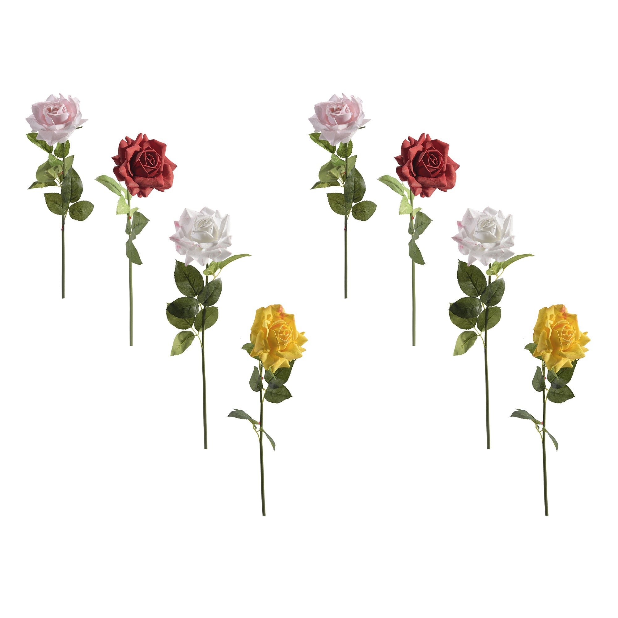 Assorted Real Touch Artificial Open Rose with Long Stem - Set of 8